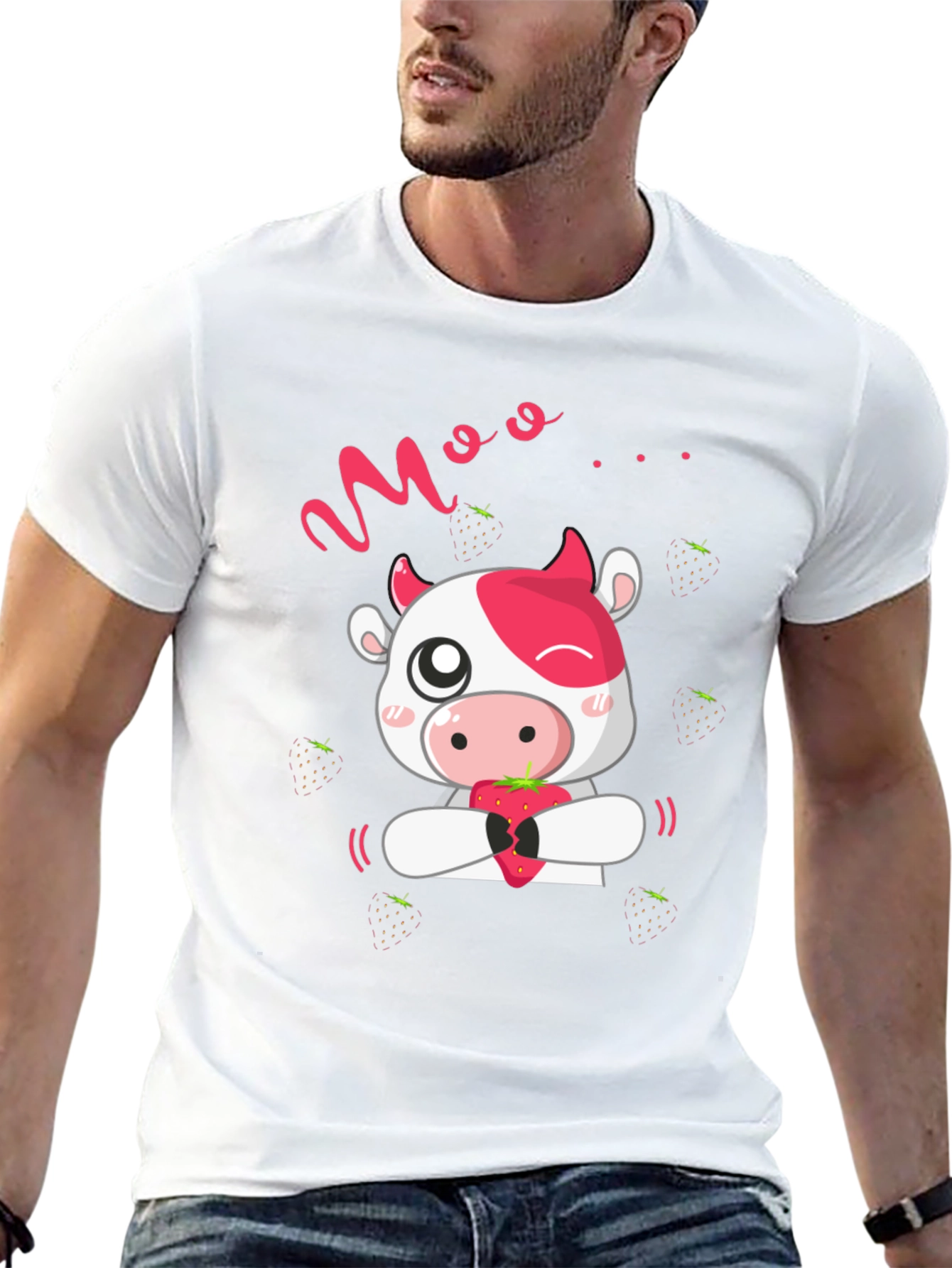 Moo Strawberry Cow Black T-Shirt