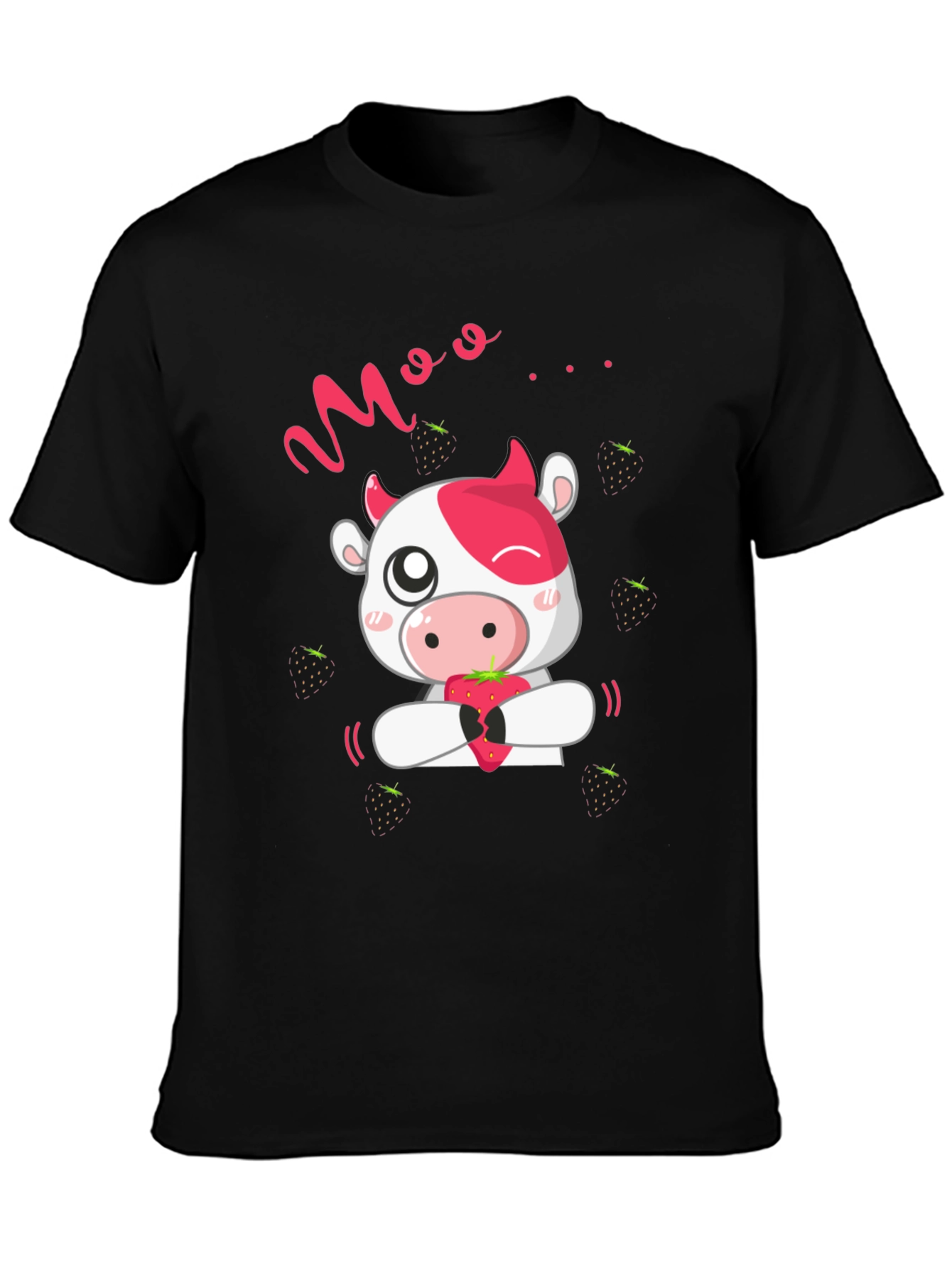 Moo Strawberry Cow Black T-Shirt