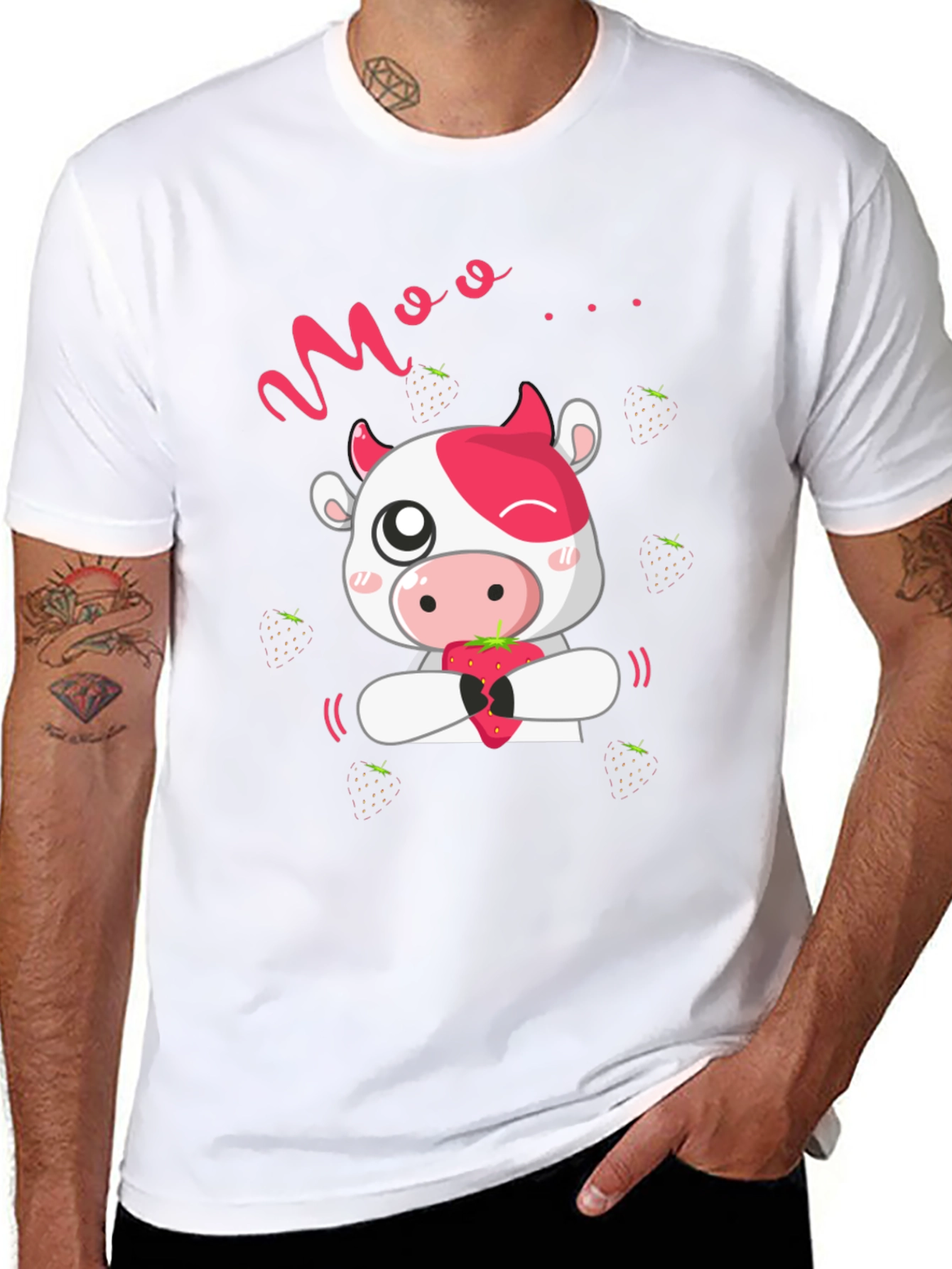 Moo Strawberry Cow Black T-Shirt