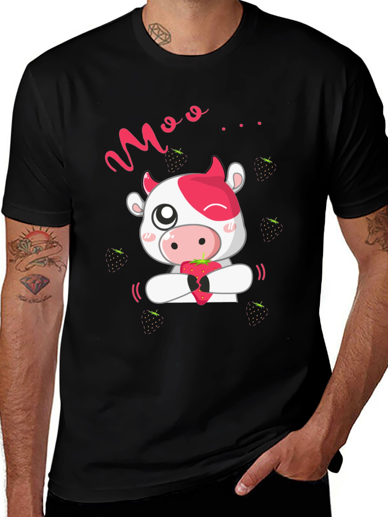 Moo Strawberry Cow Black T-Shirt