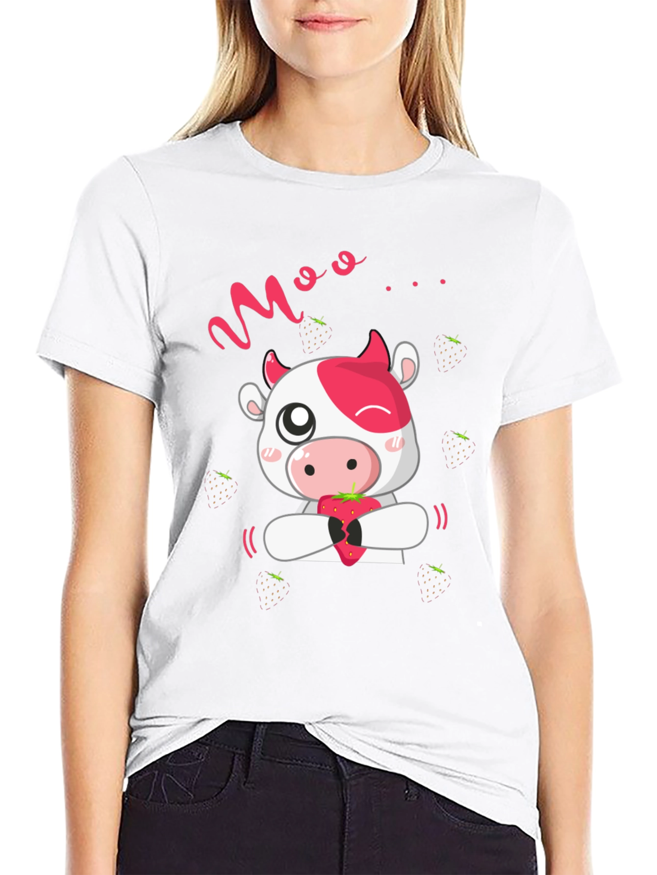 Moo Strawberry Cow Black T-Shirt