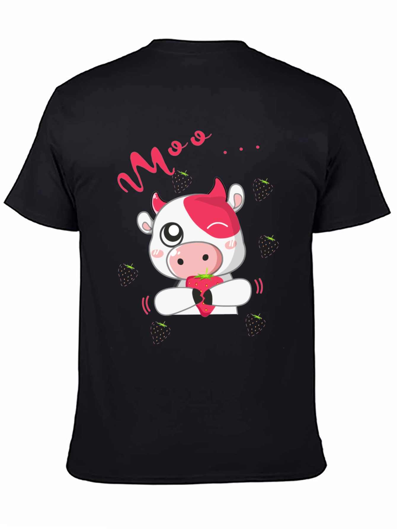 Moo Strawberry Cow Black T-Shirt
