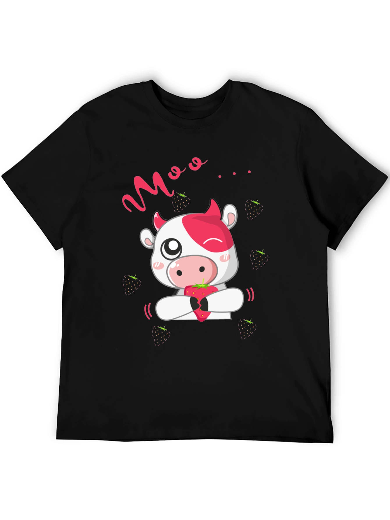 Moo Strawberry Cow Black T-Shirt