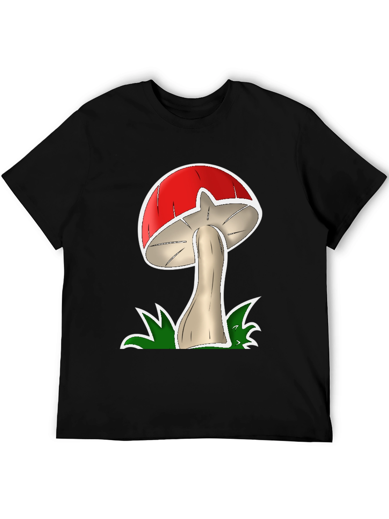 Mushroom Graphic Tee - Casual Black Cotton T-Shirt