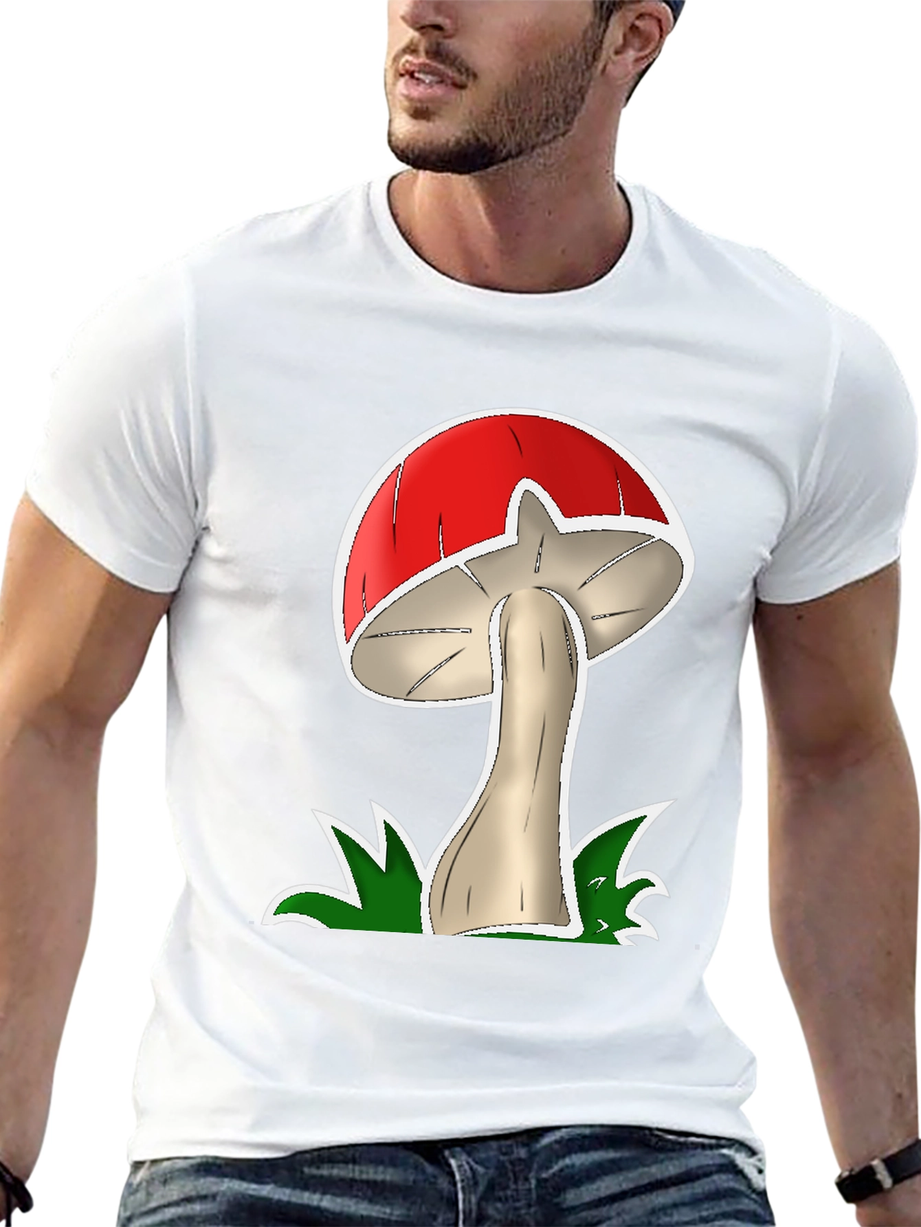 Mushroom Graphic Tee - Casual Black Cotton T-Shirt