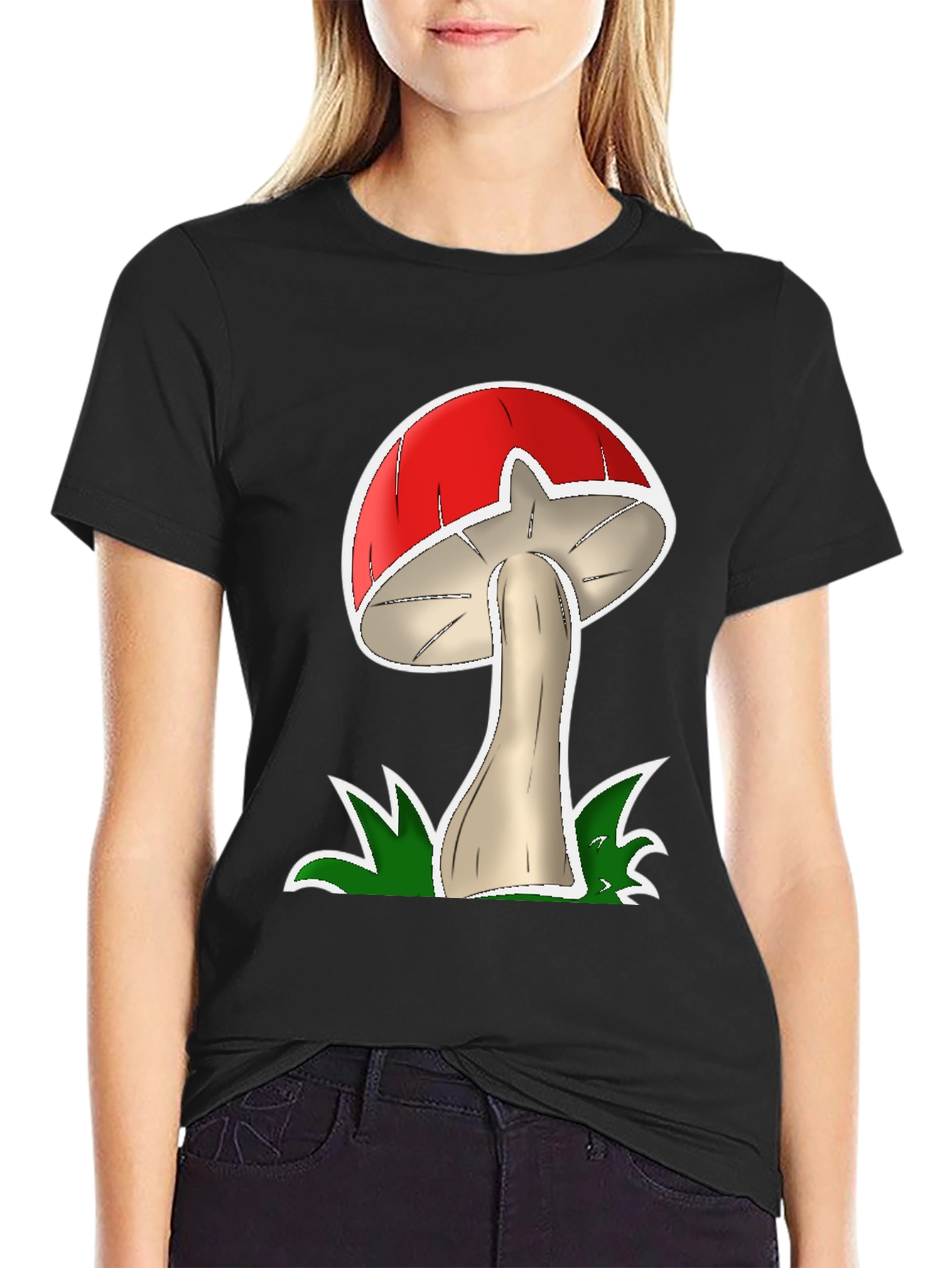 Mushroom Graphic Tee - Casual Black Cotton T-Shirt