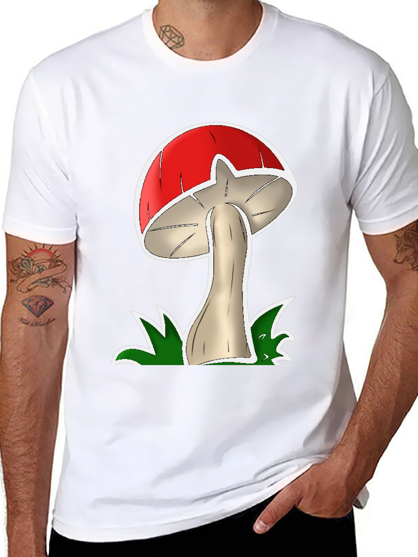 Mushroom Graphic Tee - Casual Black Cotton T-Shirt