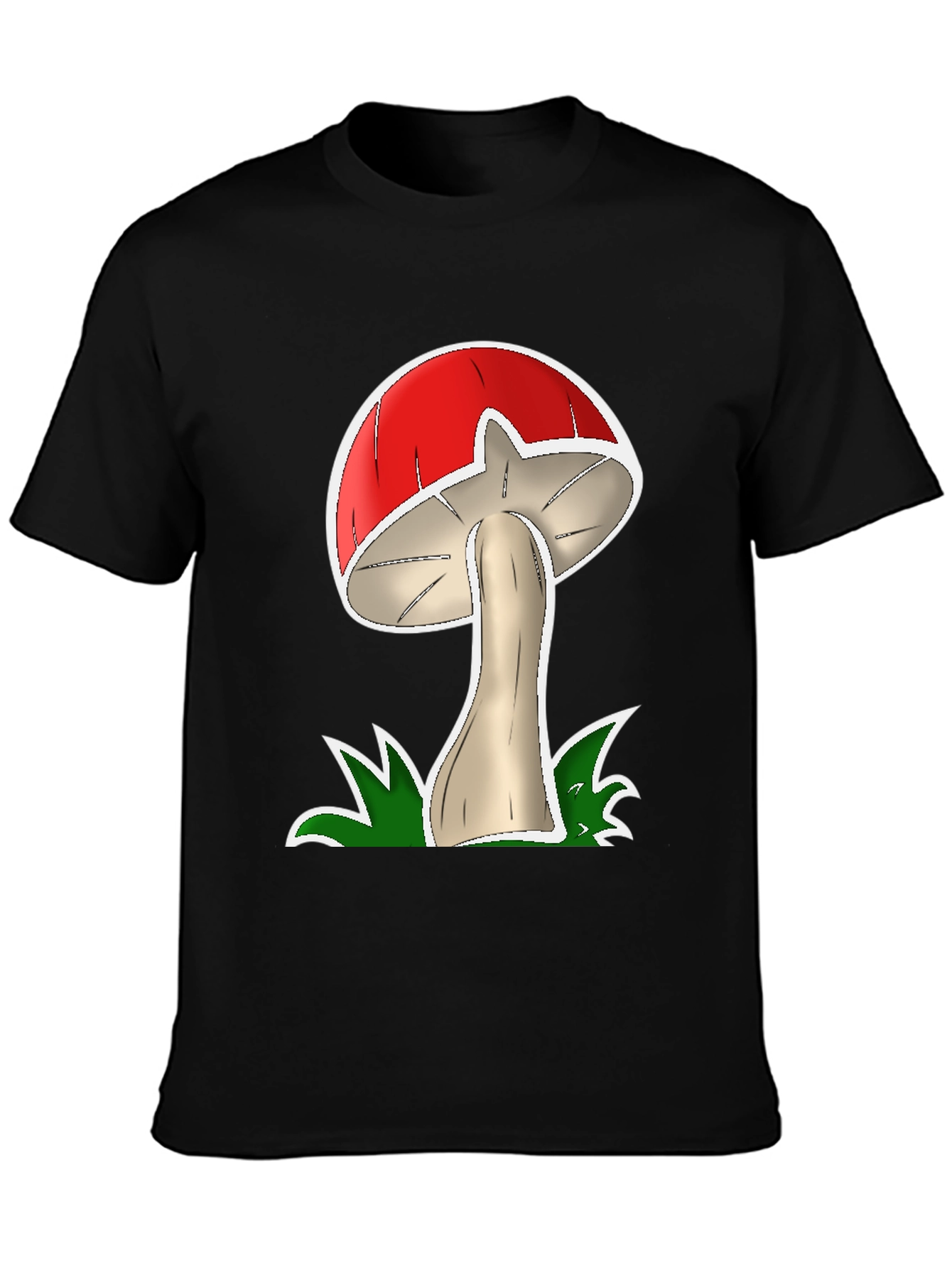 Mushroom Graphic Tee - Casual Black Cotton T-Shirt