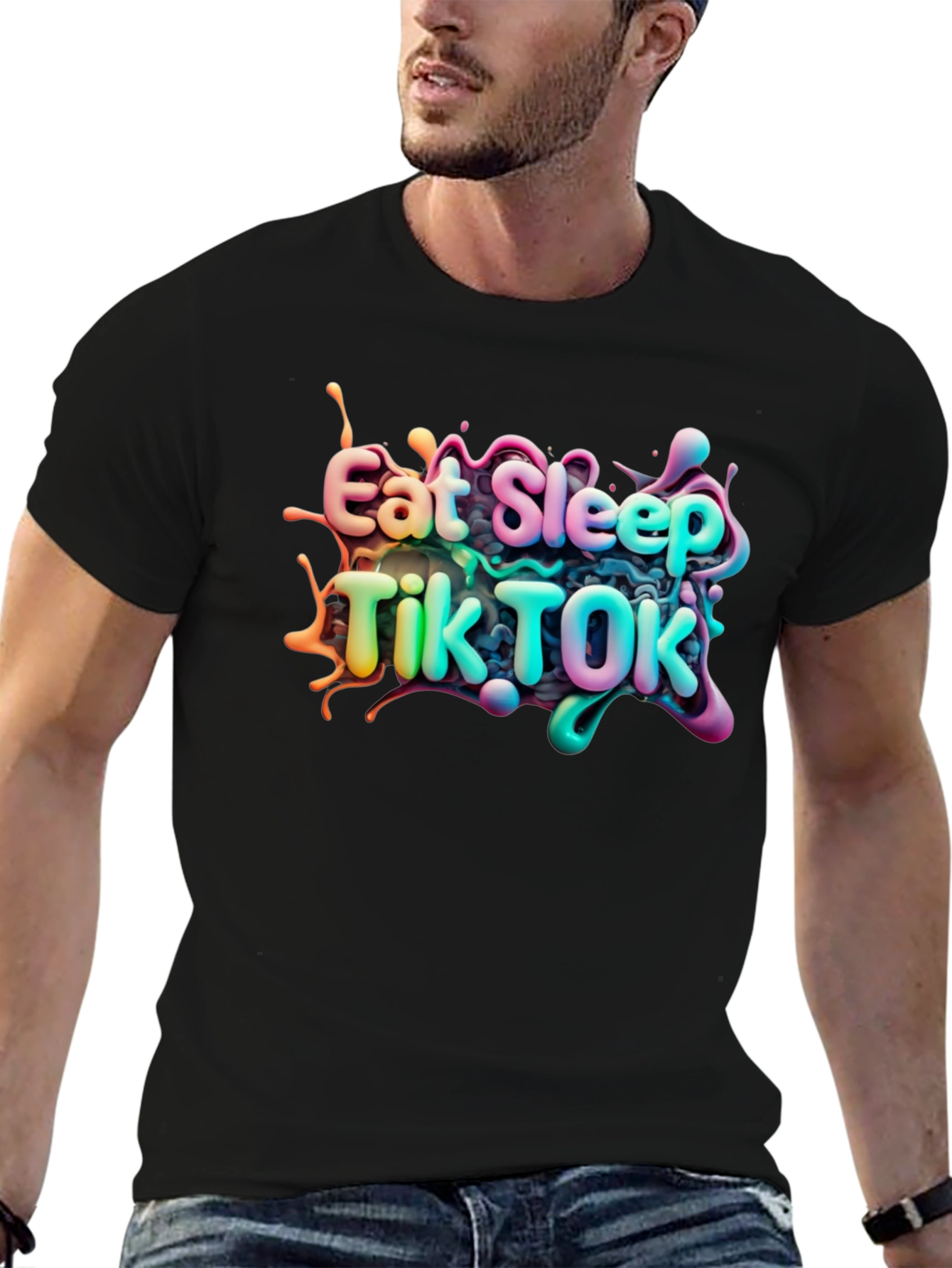 Eat Sleep TikTok T-Shirt Black Crew Neck Unisex