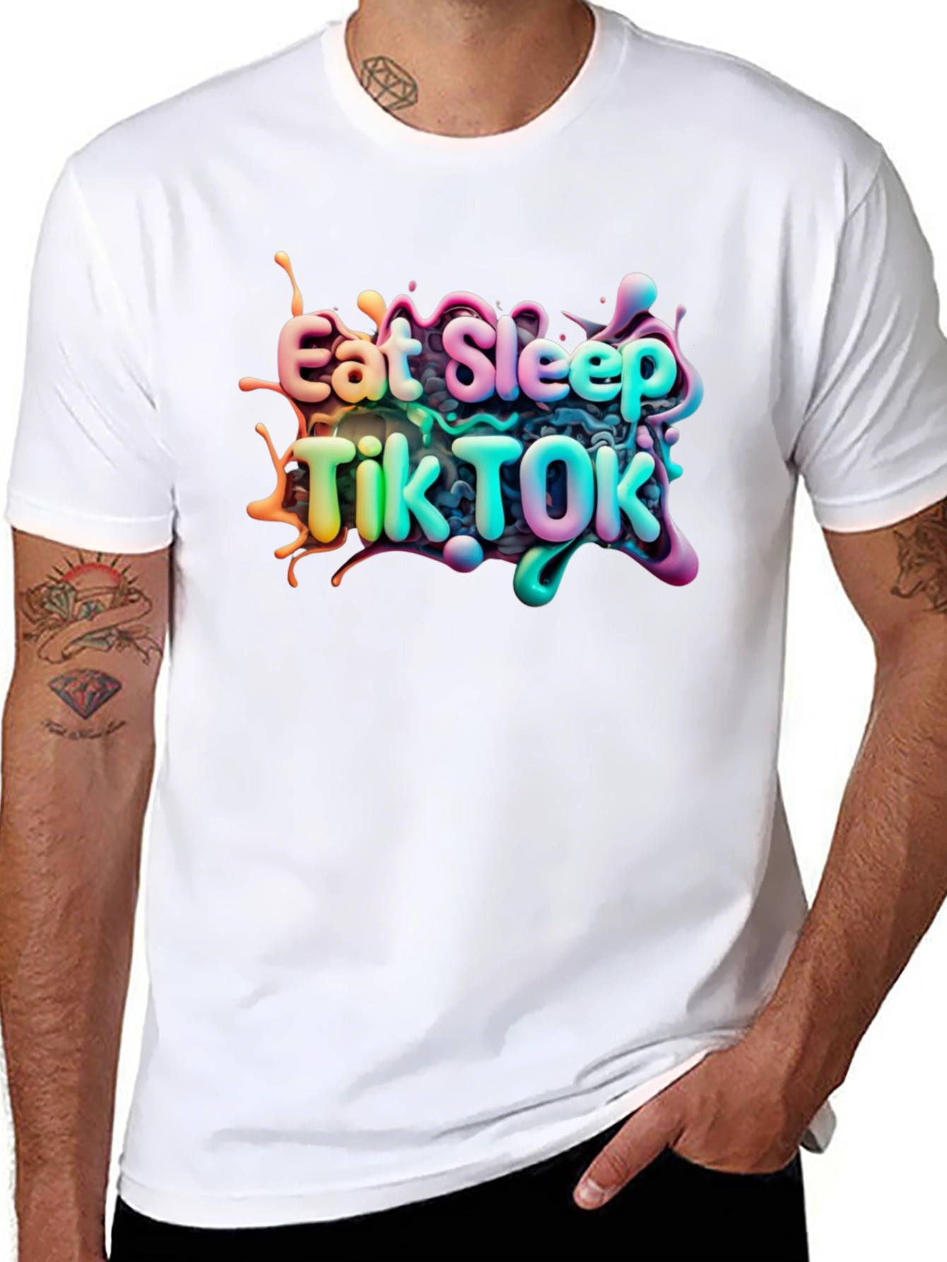 Eat Sleep TikTok T-Shirt Black Crew Neck Unisex