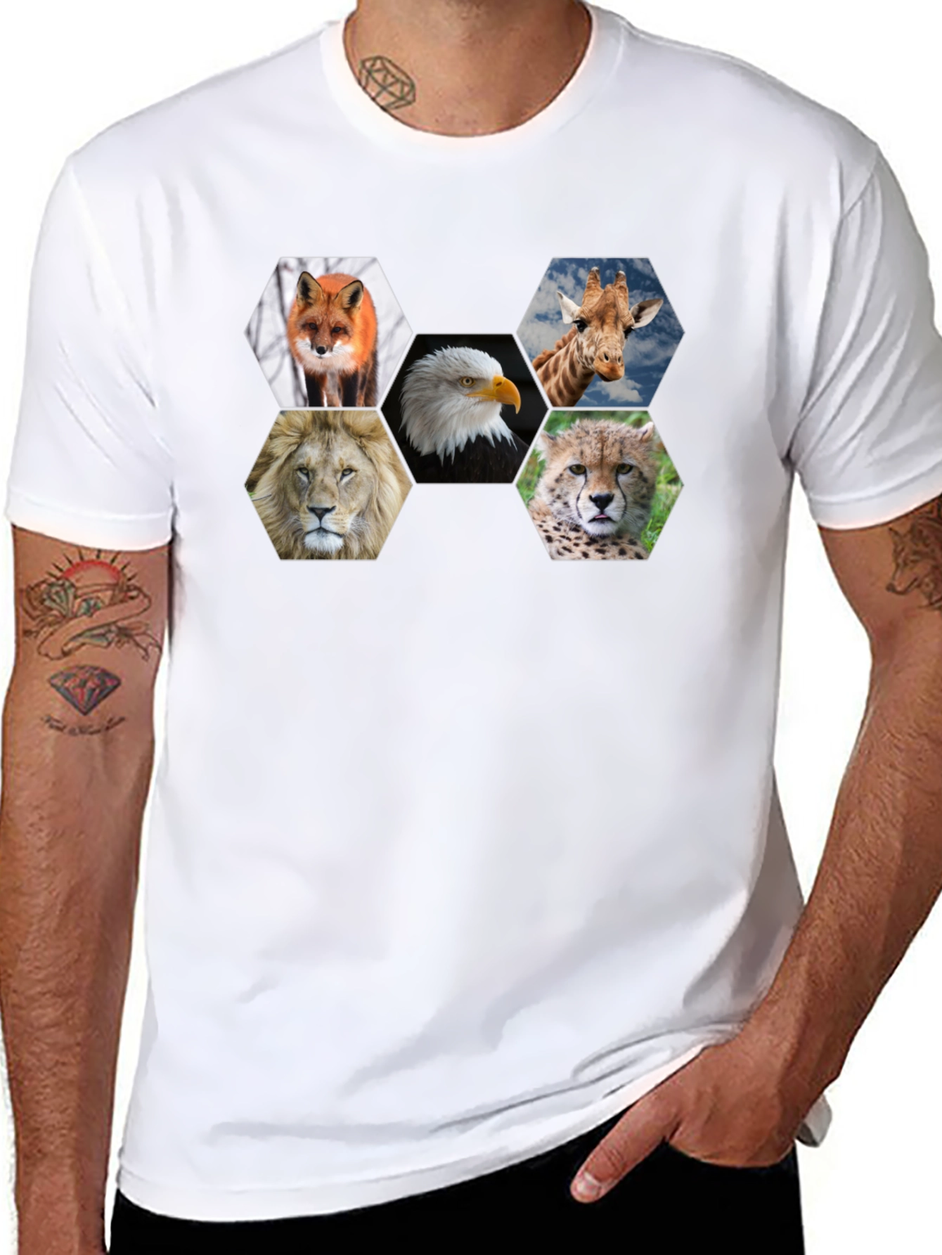 Animal Hexagon Graphic Print Crew Neck T-Shirt