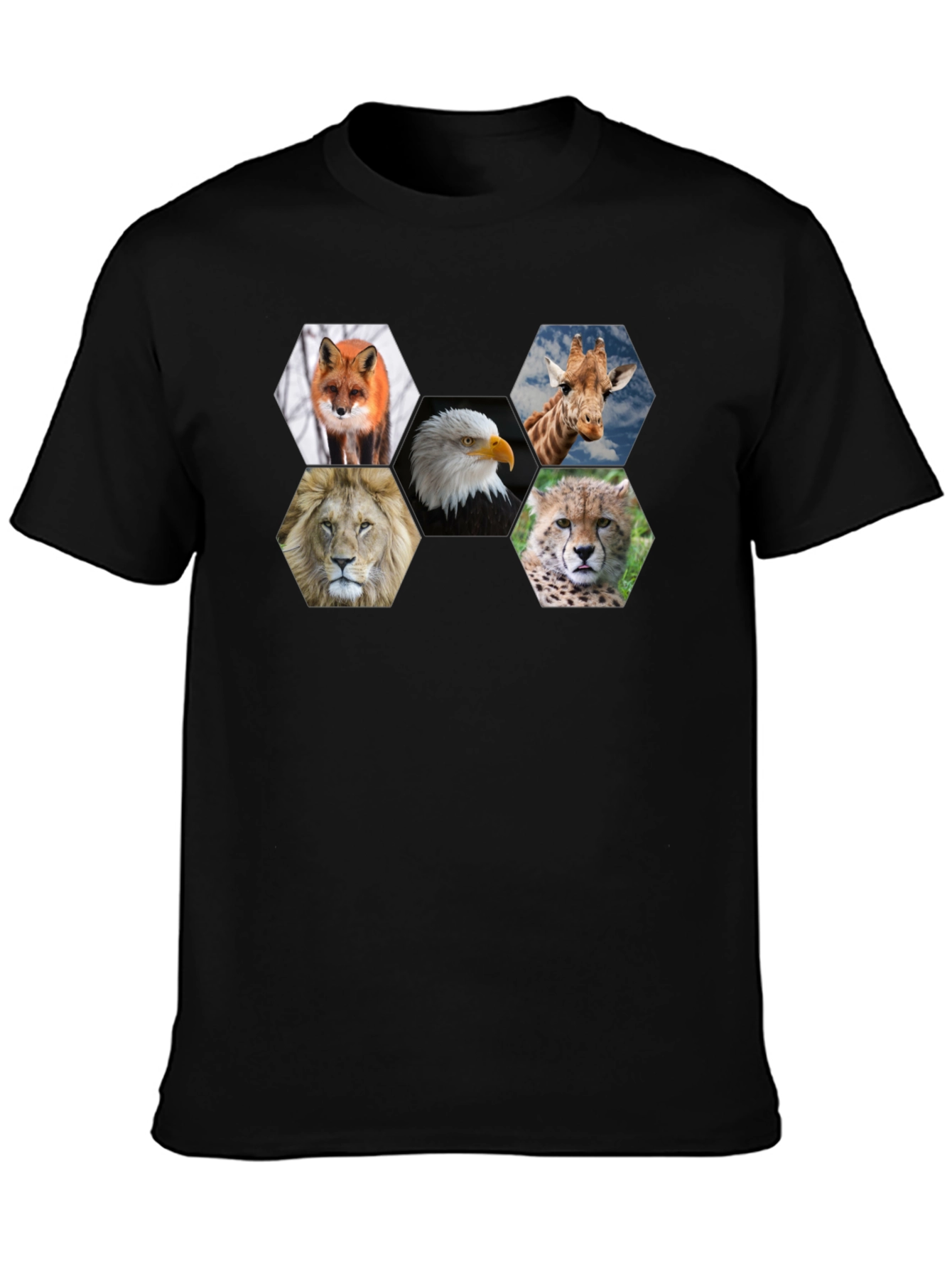 Animal Hexagon Graphic Print Crew Neck T-Shirt