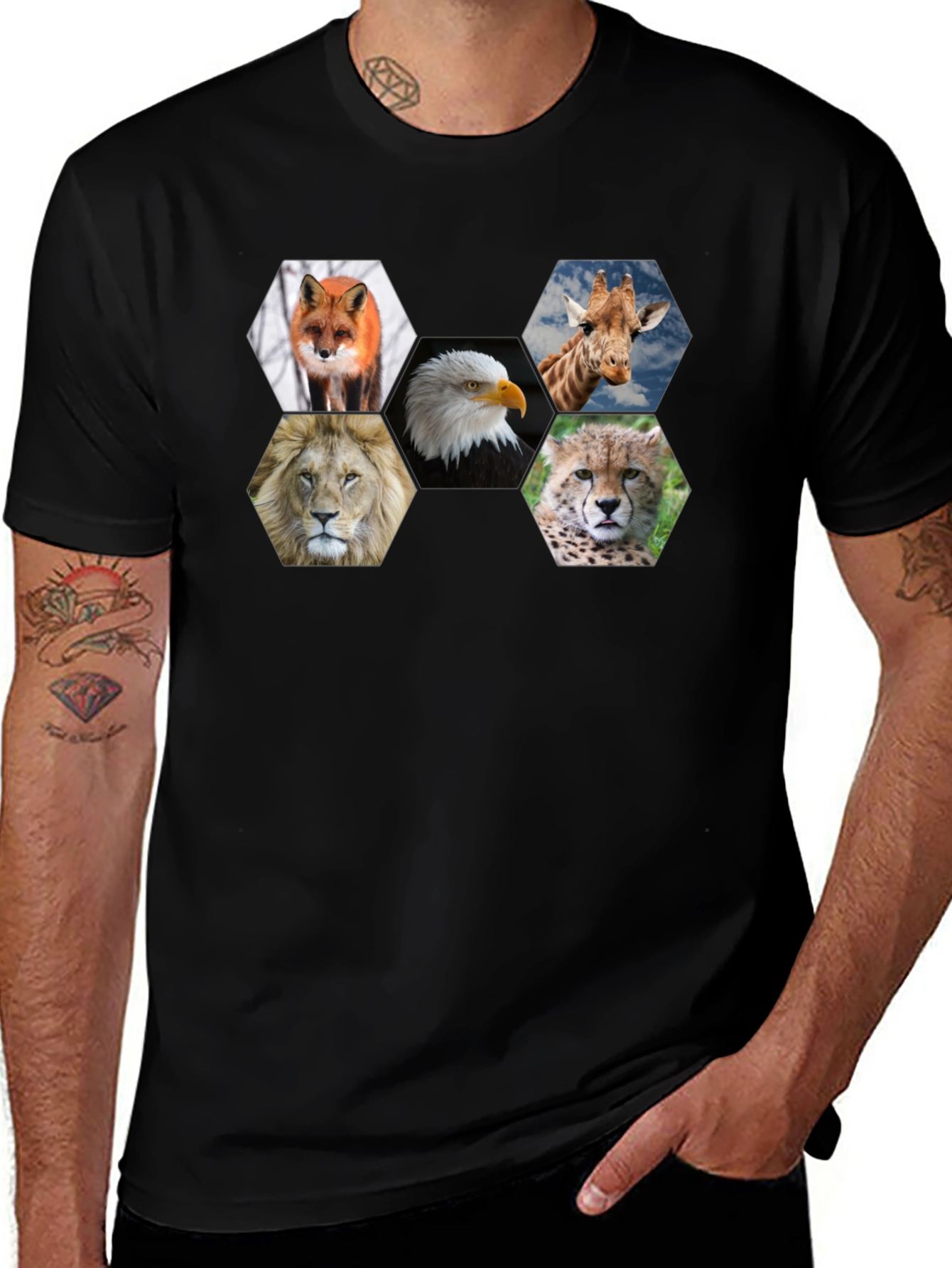 Animal Hexagon Graphic Print Crew Neck T-Shirt