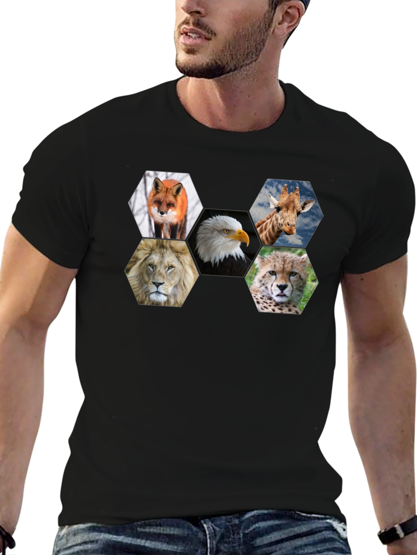 Animal Hexagon Graphic Print Crew Neck T-Shirt