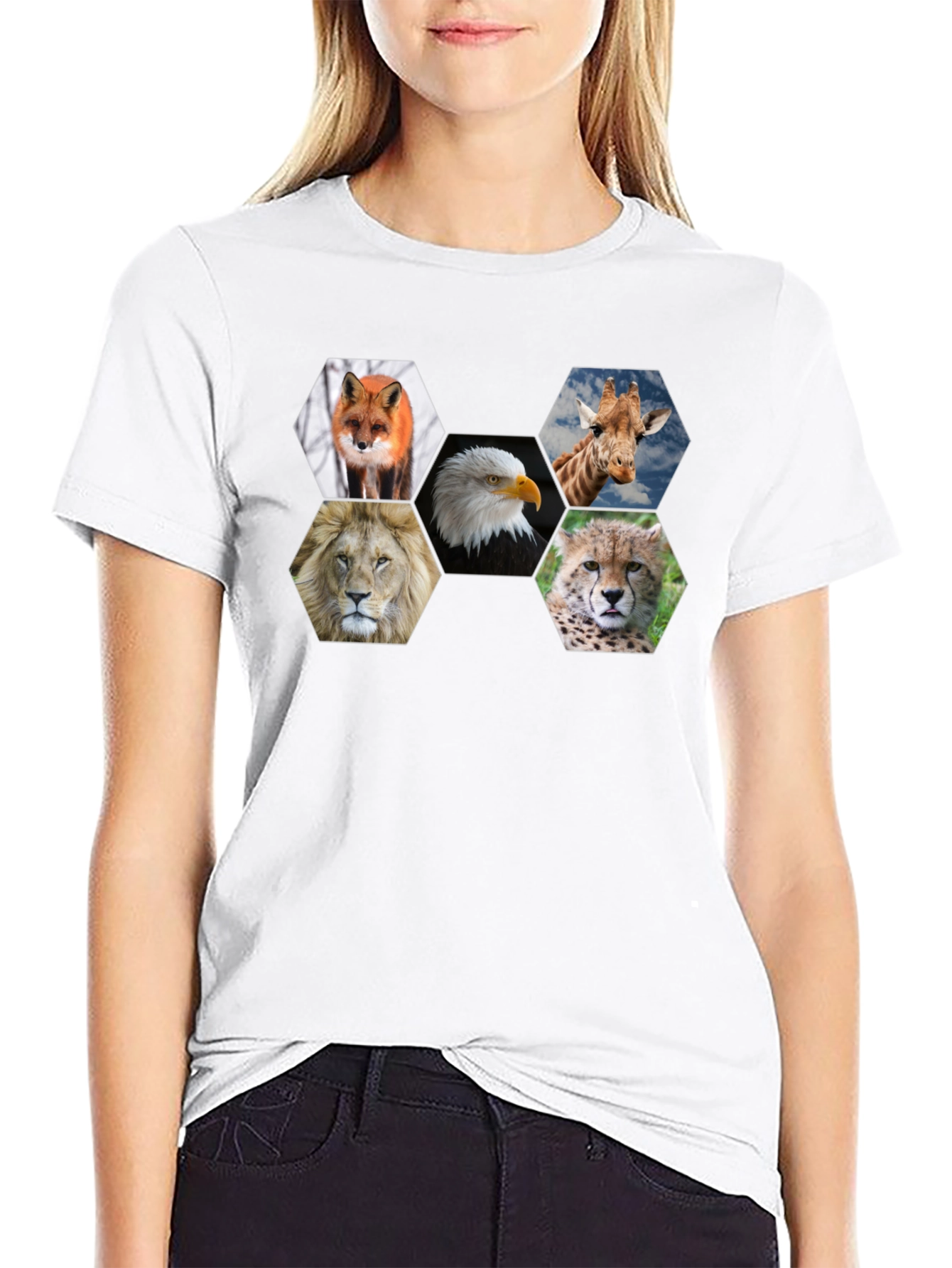Animal Hexagon Graphic Print Crew Neck T-Shirt