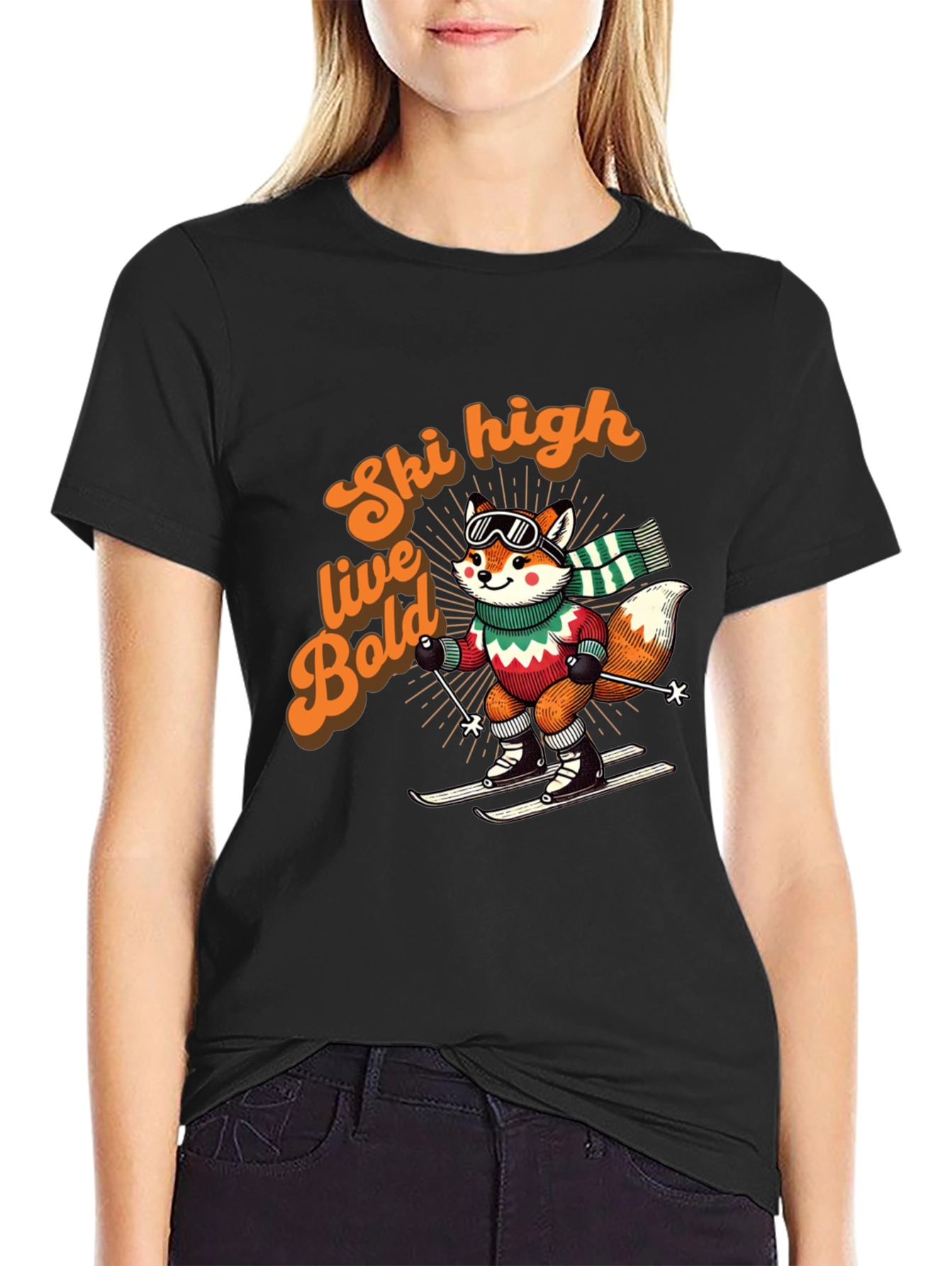 Ski High Live Bold Fox Graphic T-Shirt