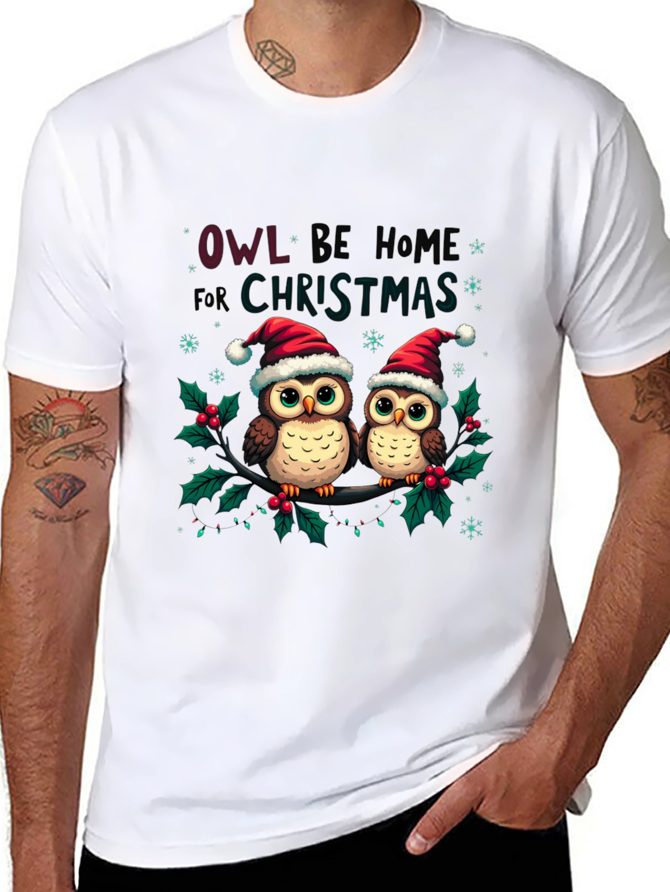 Owl Be Home Christmas T-Shirt Festive Holiday Tee