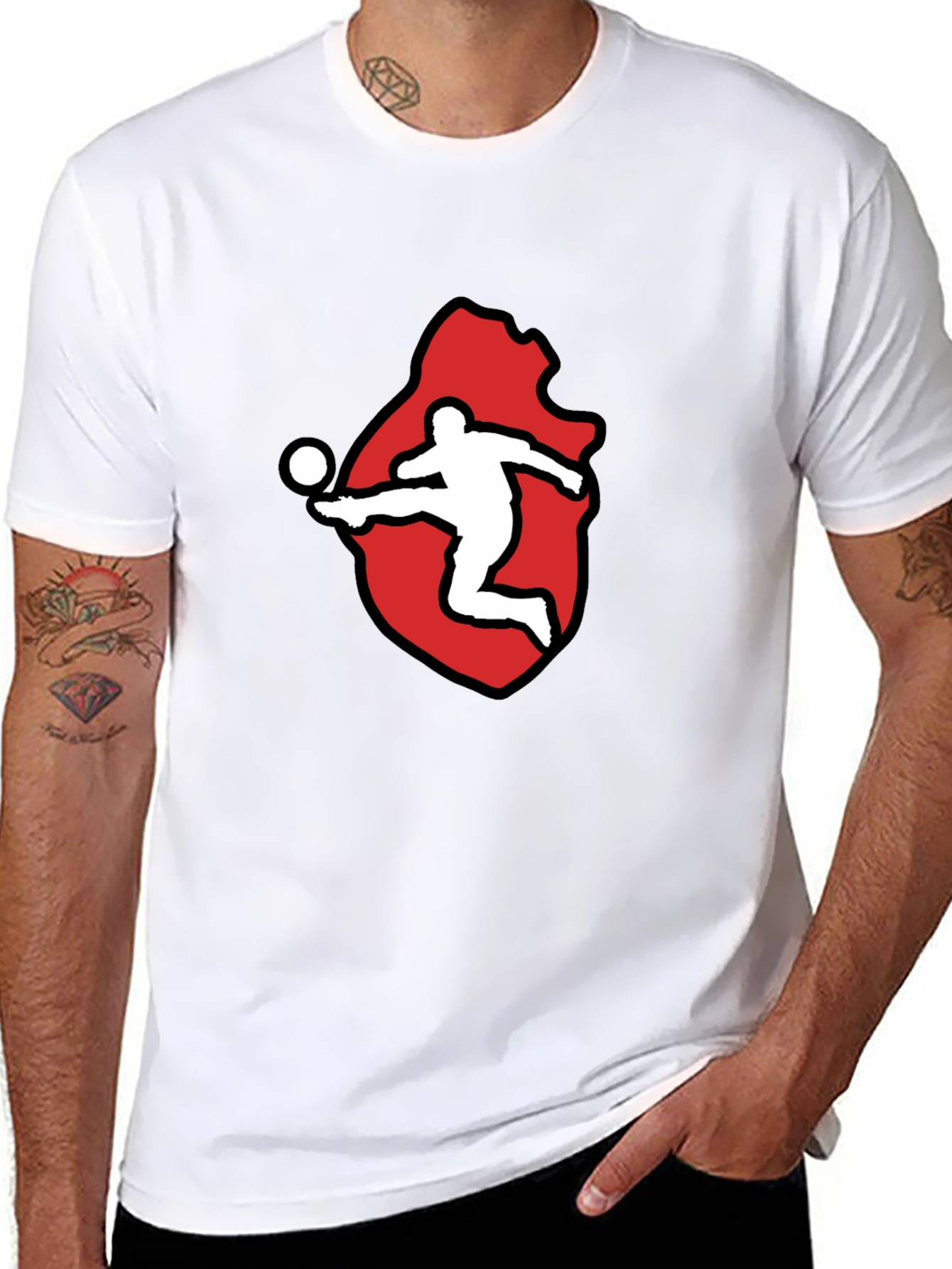 Soccer Player Graphic Tee - Black Cotton Blend