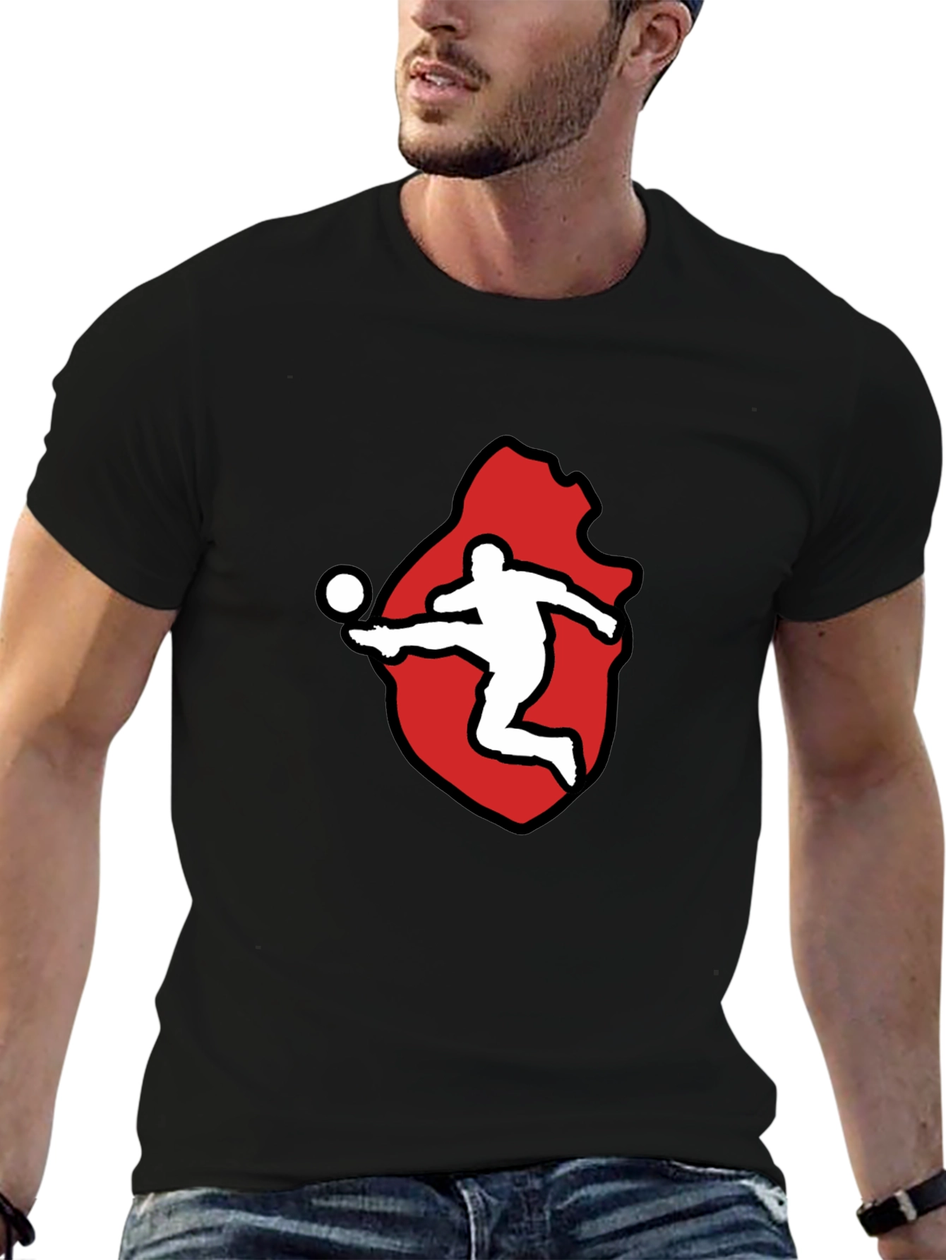Soccer Player Graphic Tee - Black Cotton Blend