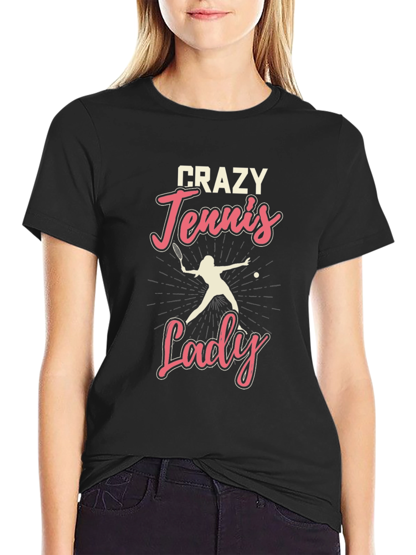 Crazy Tennis Lady Graphic Tee - Unisex Black T-Shirt