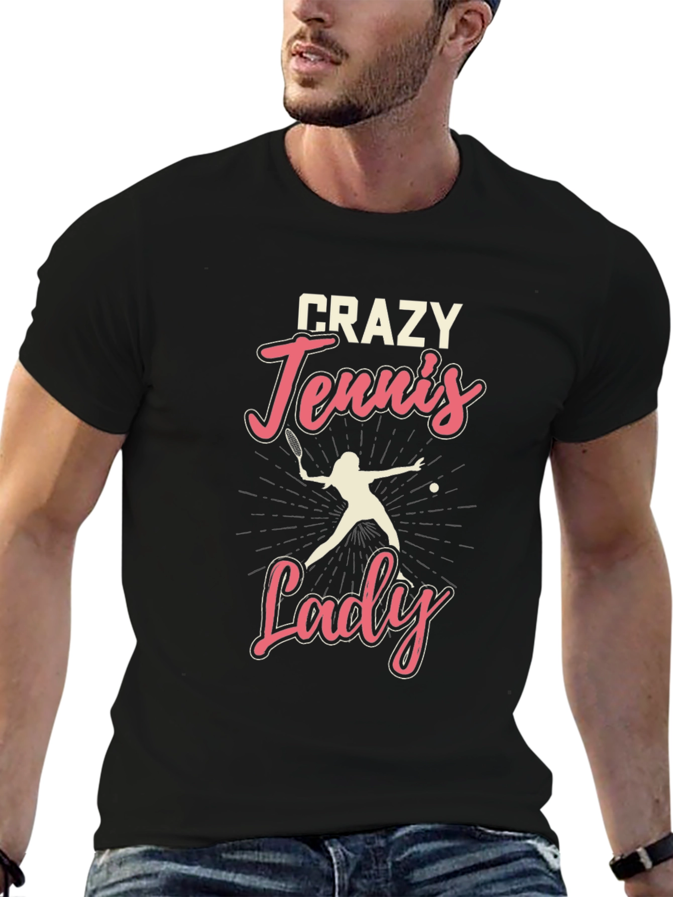 Crazy Tennis Lady Graphic Tee - Unisex Black T-Shirt
