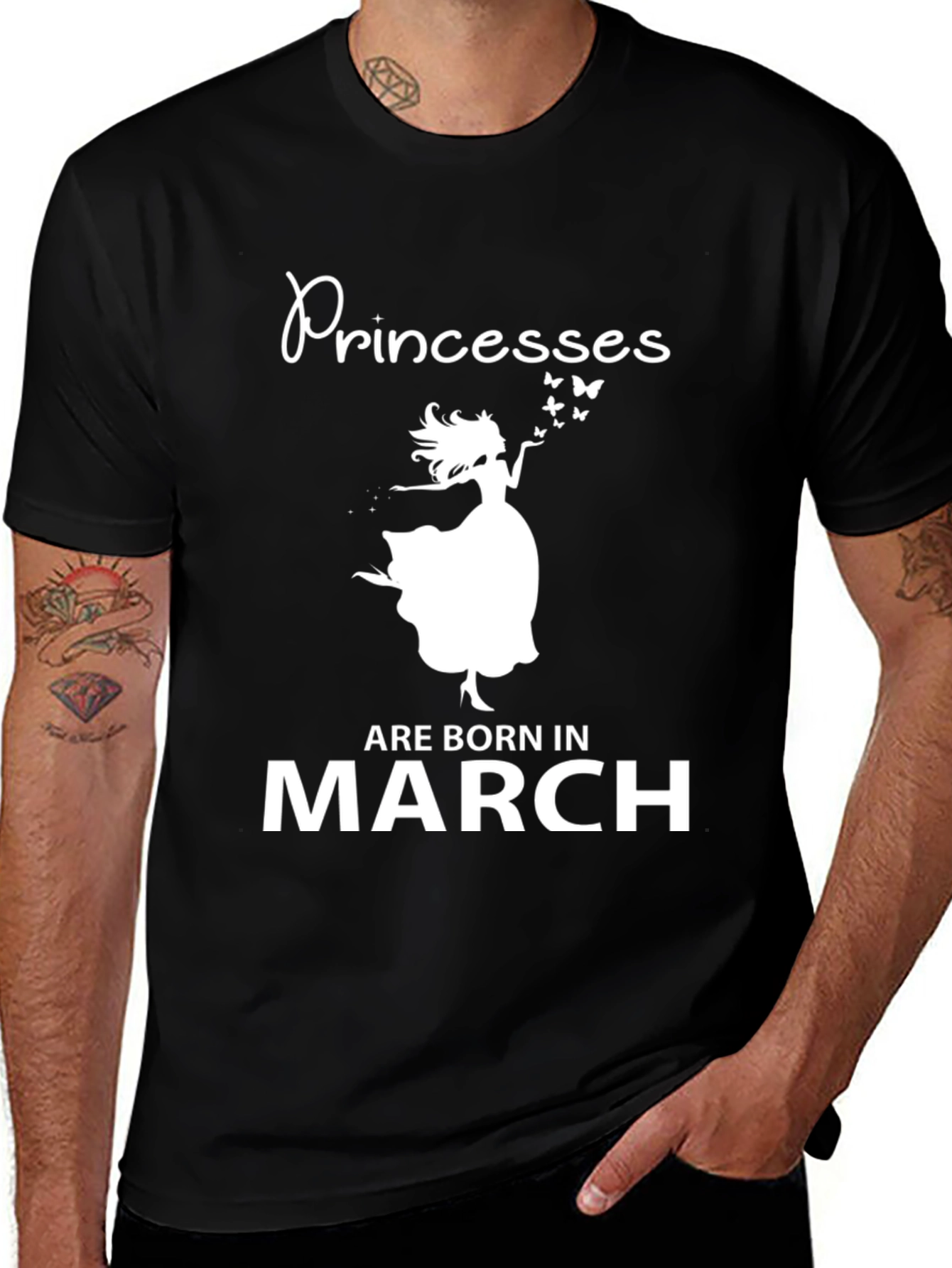 Princesses Born In March Black Graphic T-Shirt