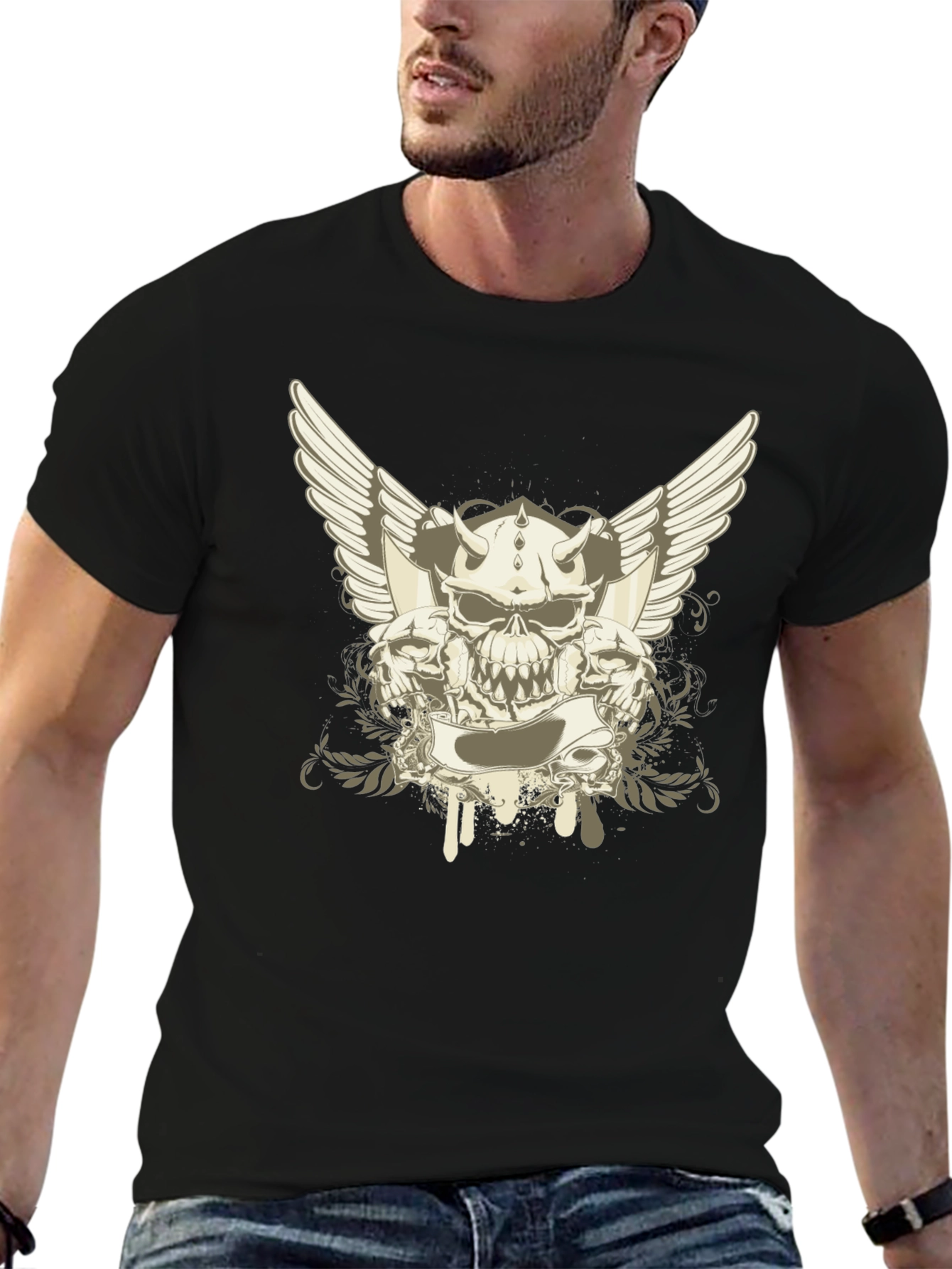 Skull & Wings Graphic Tee - Black