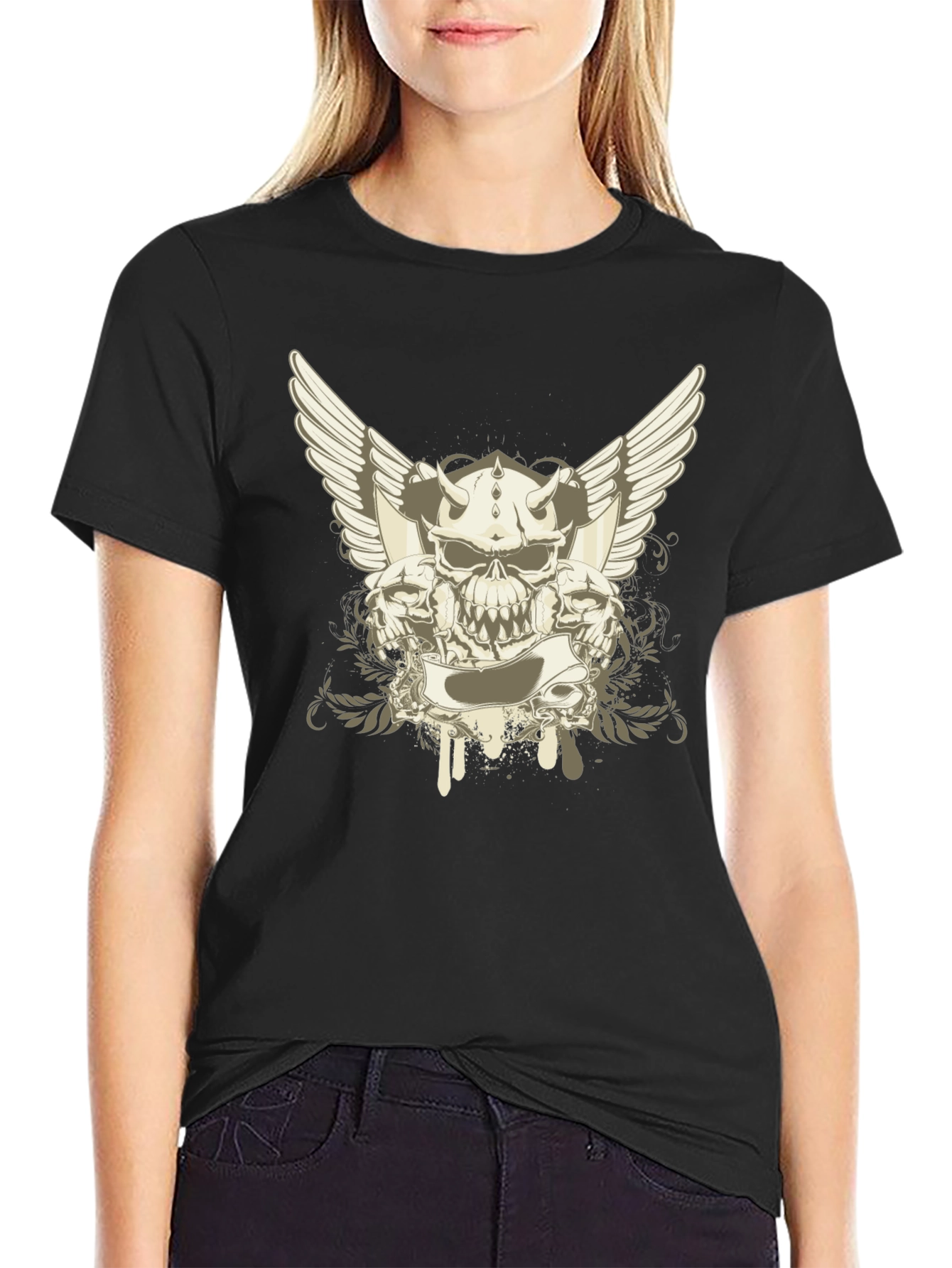 Skull & Wings Graphic Tee - Black