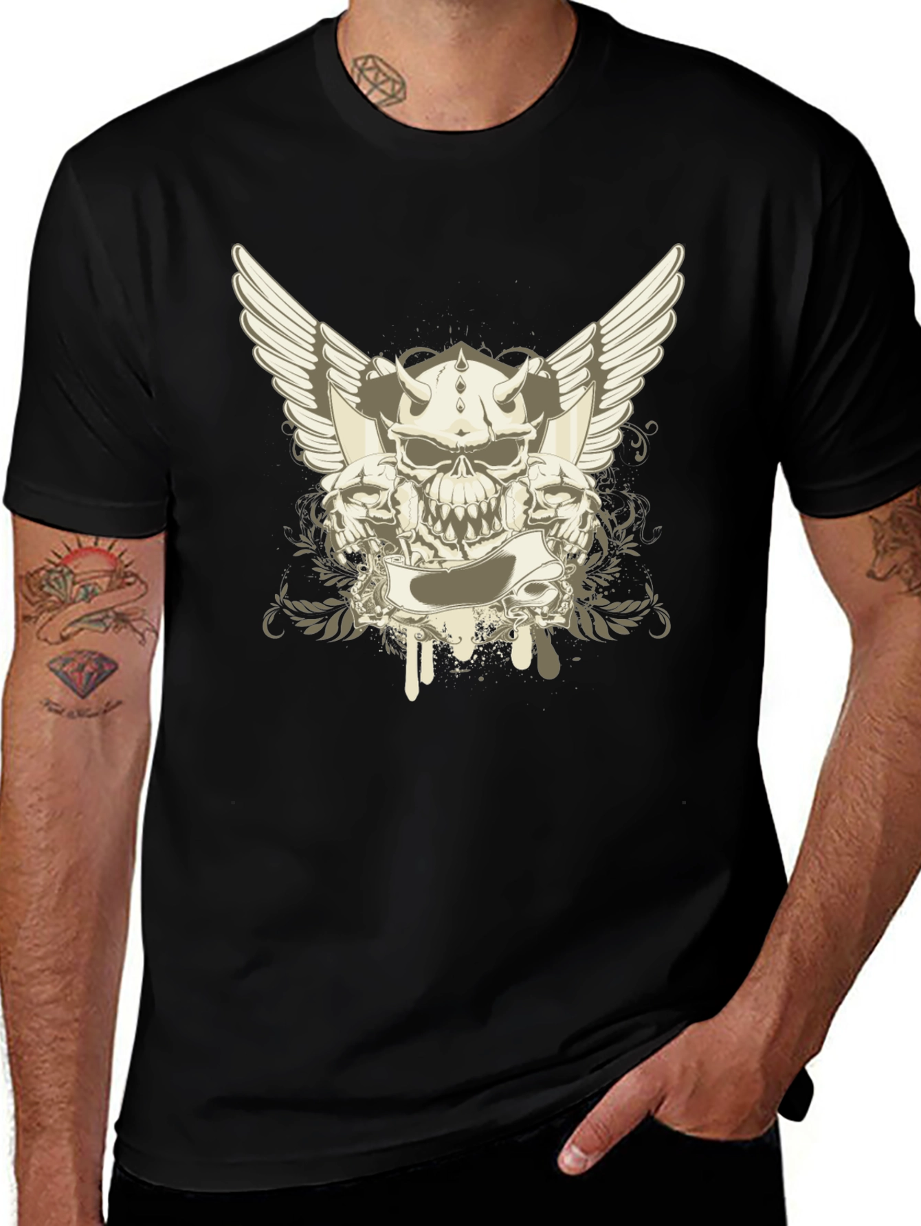 Skull & Wings Graphic Tee - Black