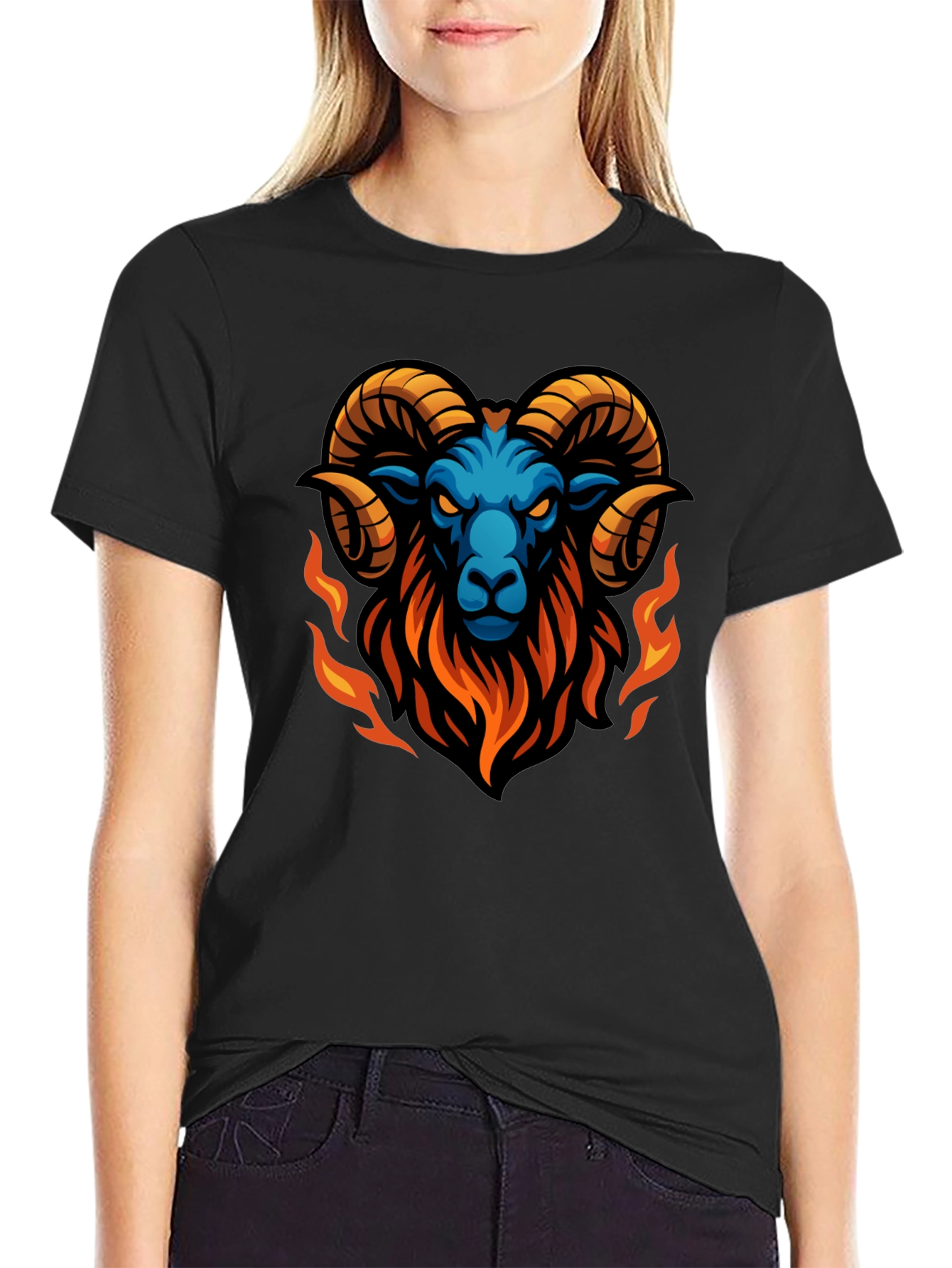 Fiery Ram Graphic Black T-Shirt