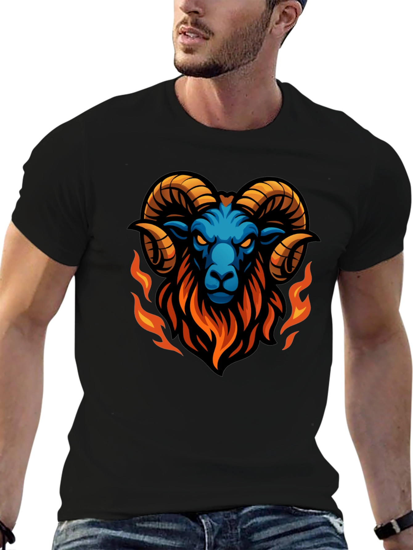 Fiery Ram Graphic Black T-Shirt