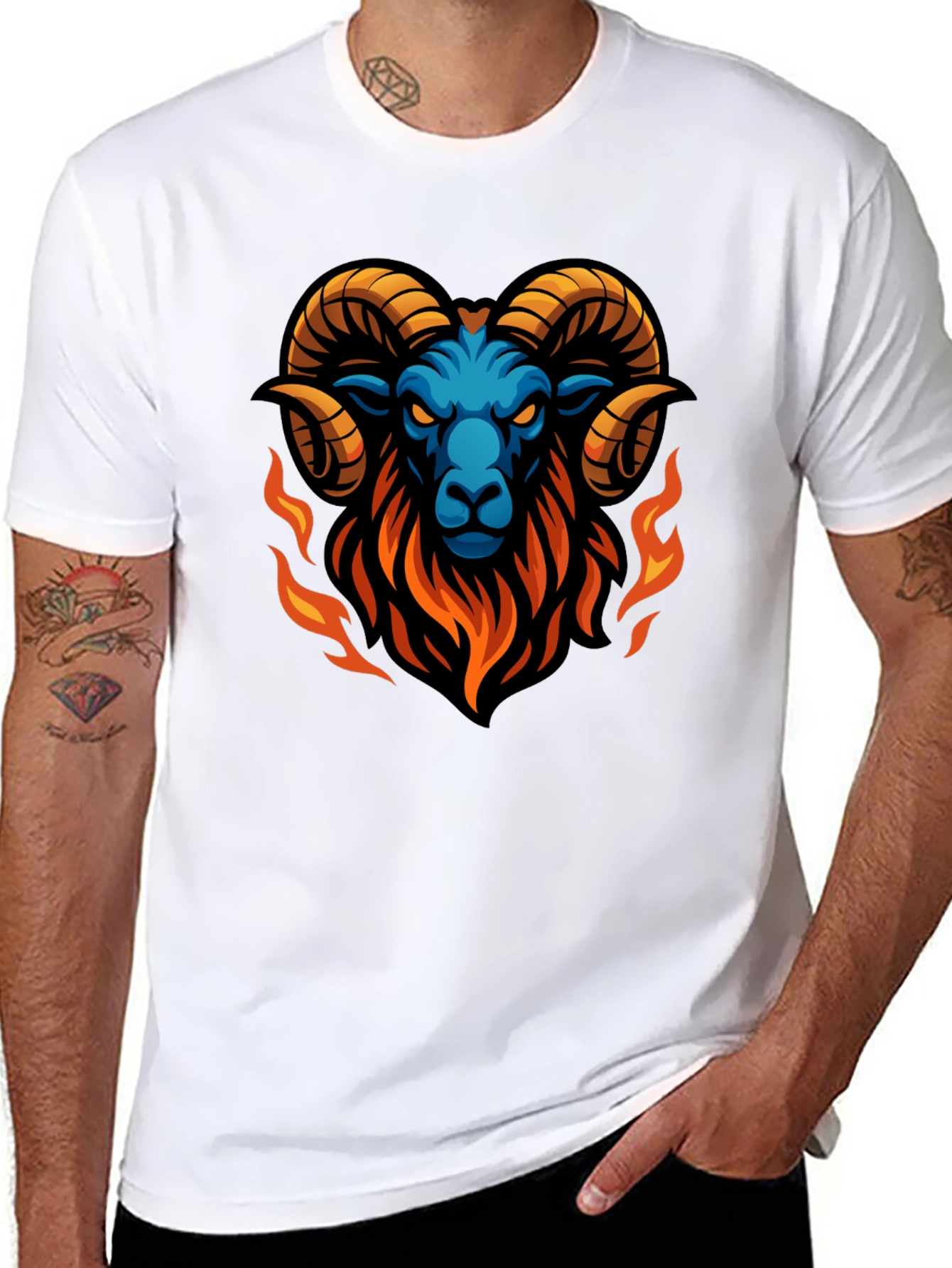 Fiery Ram Graphic Black T-Shirt