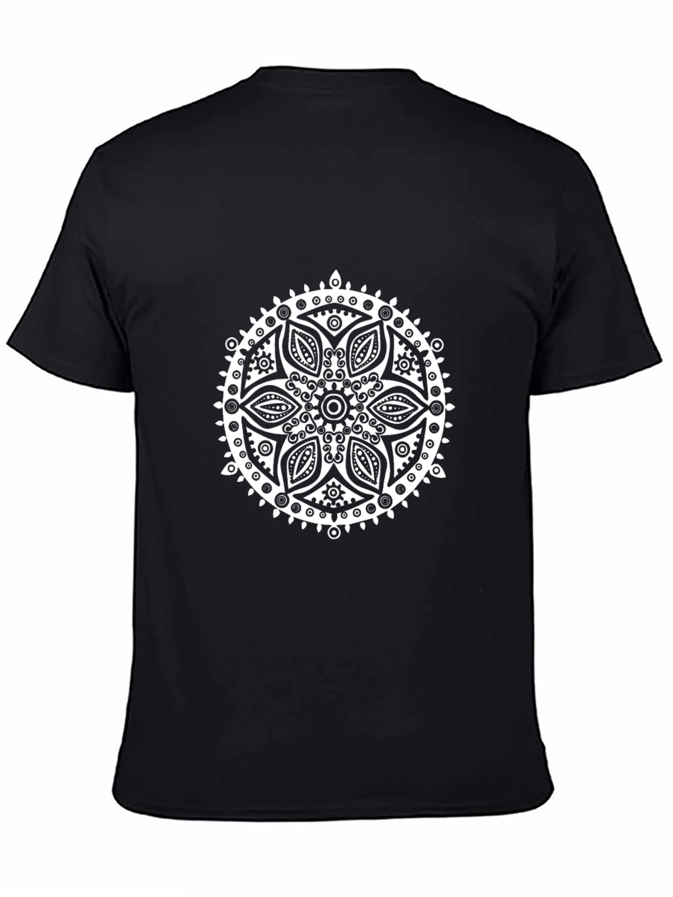 Black T-Shirt with White Mandala Design