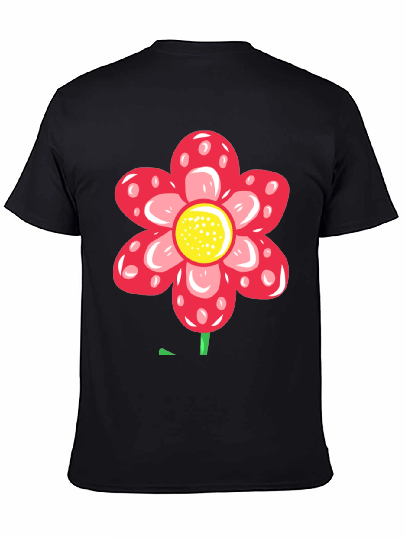 Red Flower Graphic Black T-Shirt
