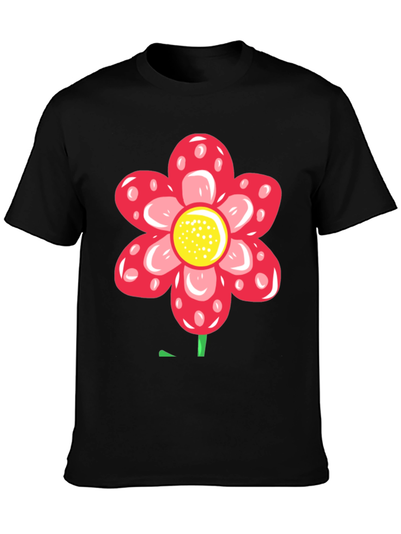 Red Flower Graphic Black T-Shirt