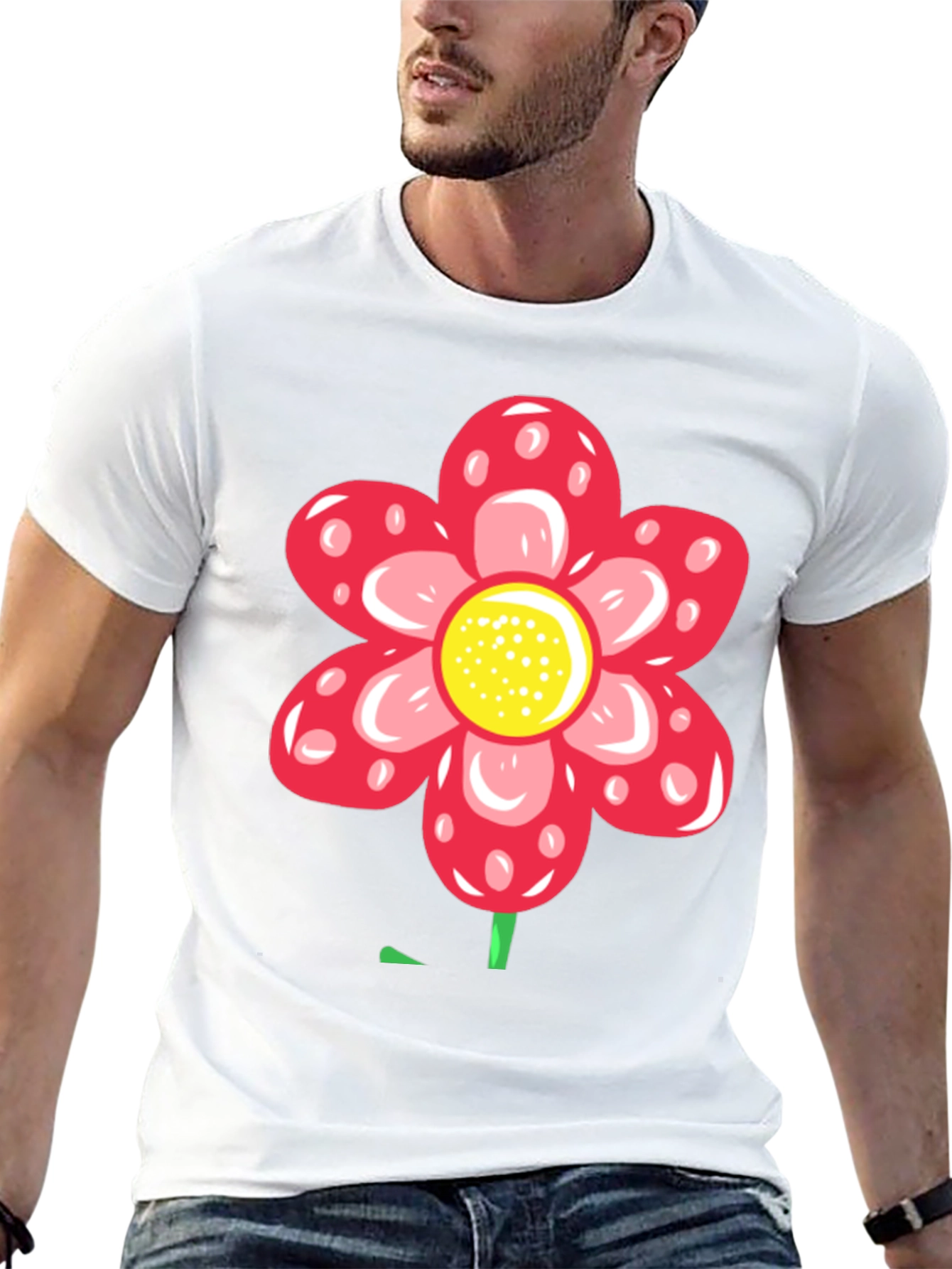 Red Flower Graphic Black T-Shirt