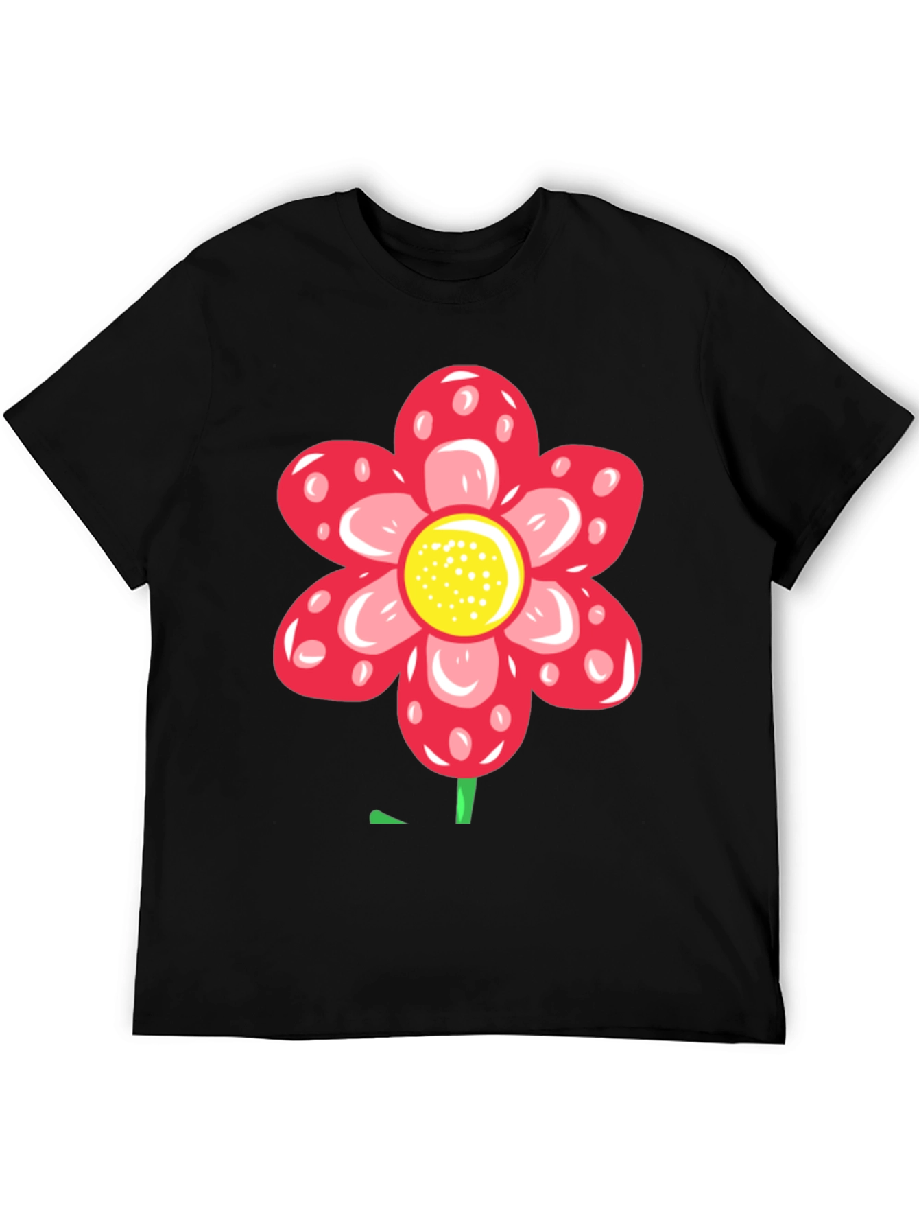 Red Flower Graphic Black T-Shirt