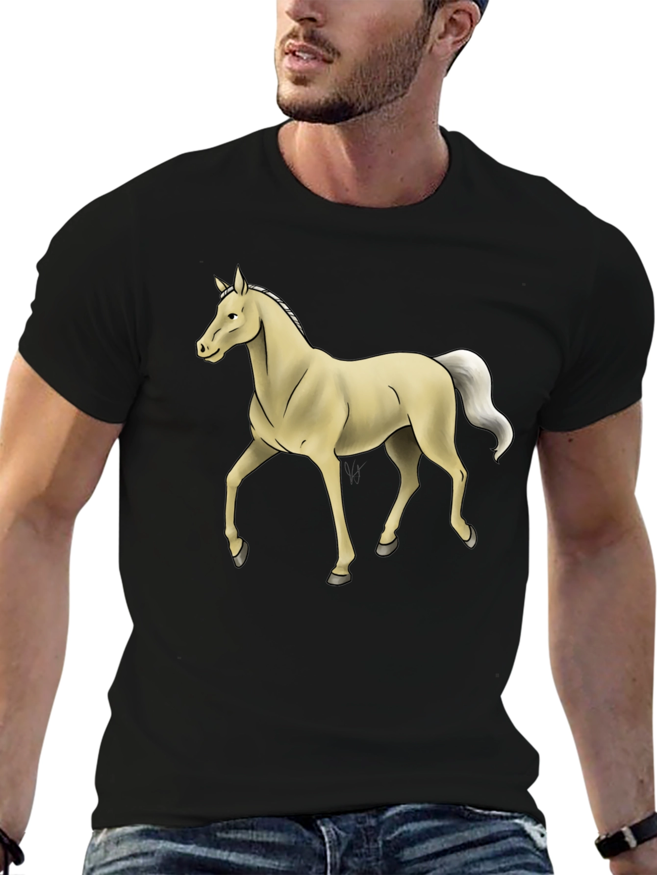 Horse Graphic Tee - Stylish Black Cotton T-Shirt