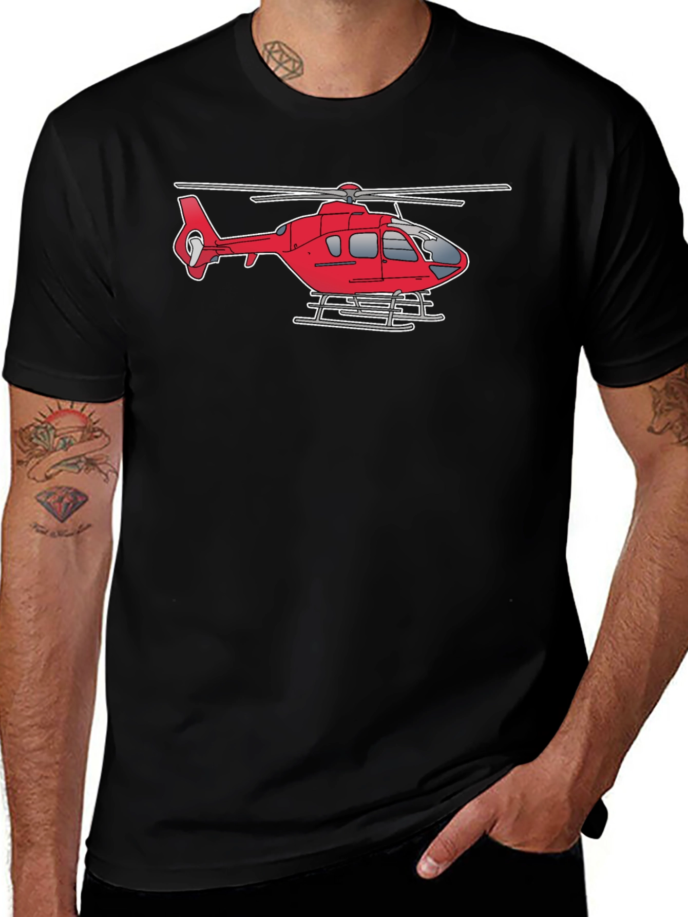 Helicopter Graphic Tee - Black Cotton Casual Shirt