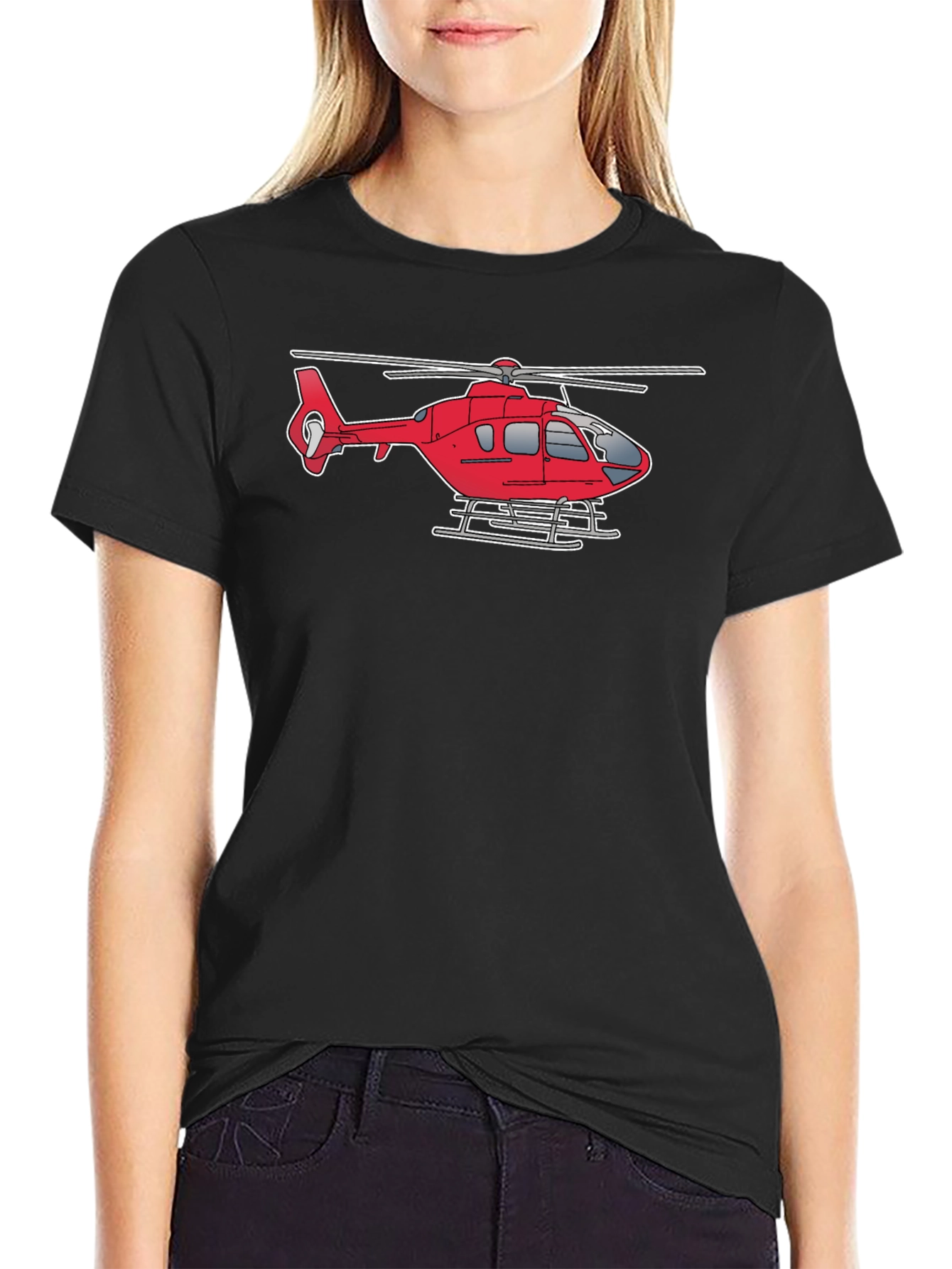 Helicopter Graphic Tee - Black Cotton Casual Shirt