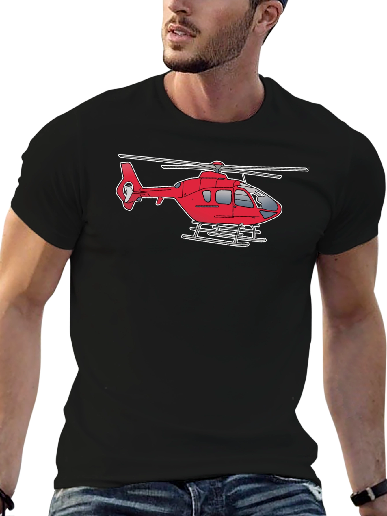 Helicopter Graphic Tee - Black Cotton Casual Shirt