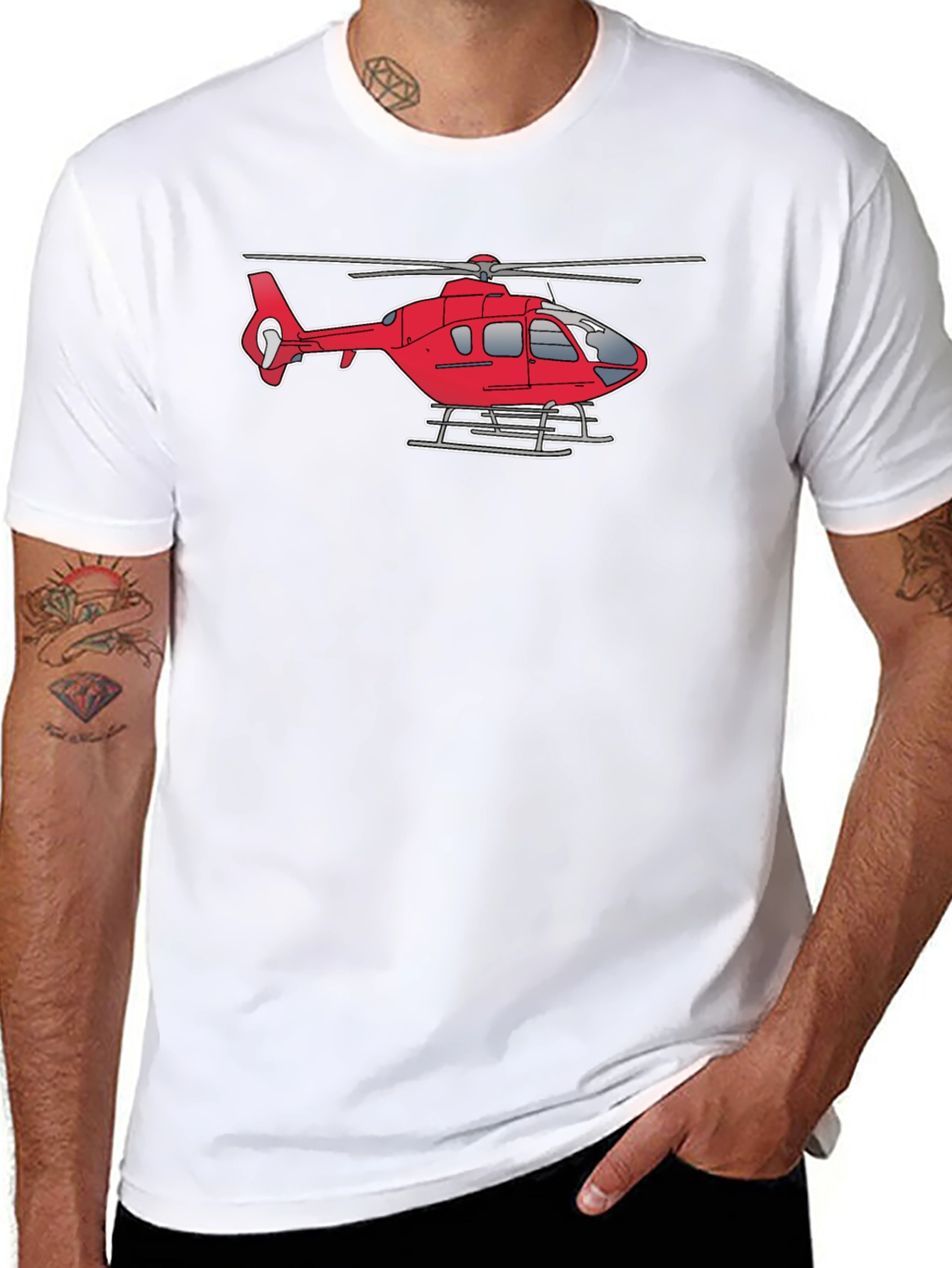 Helicopter Graphic Tee - Black Cotton Casual Shirt