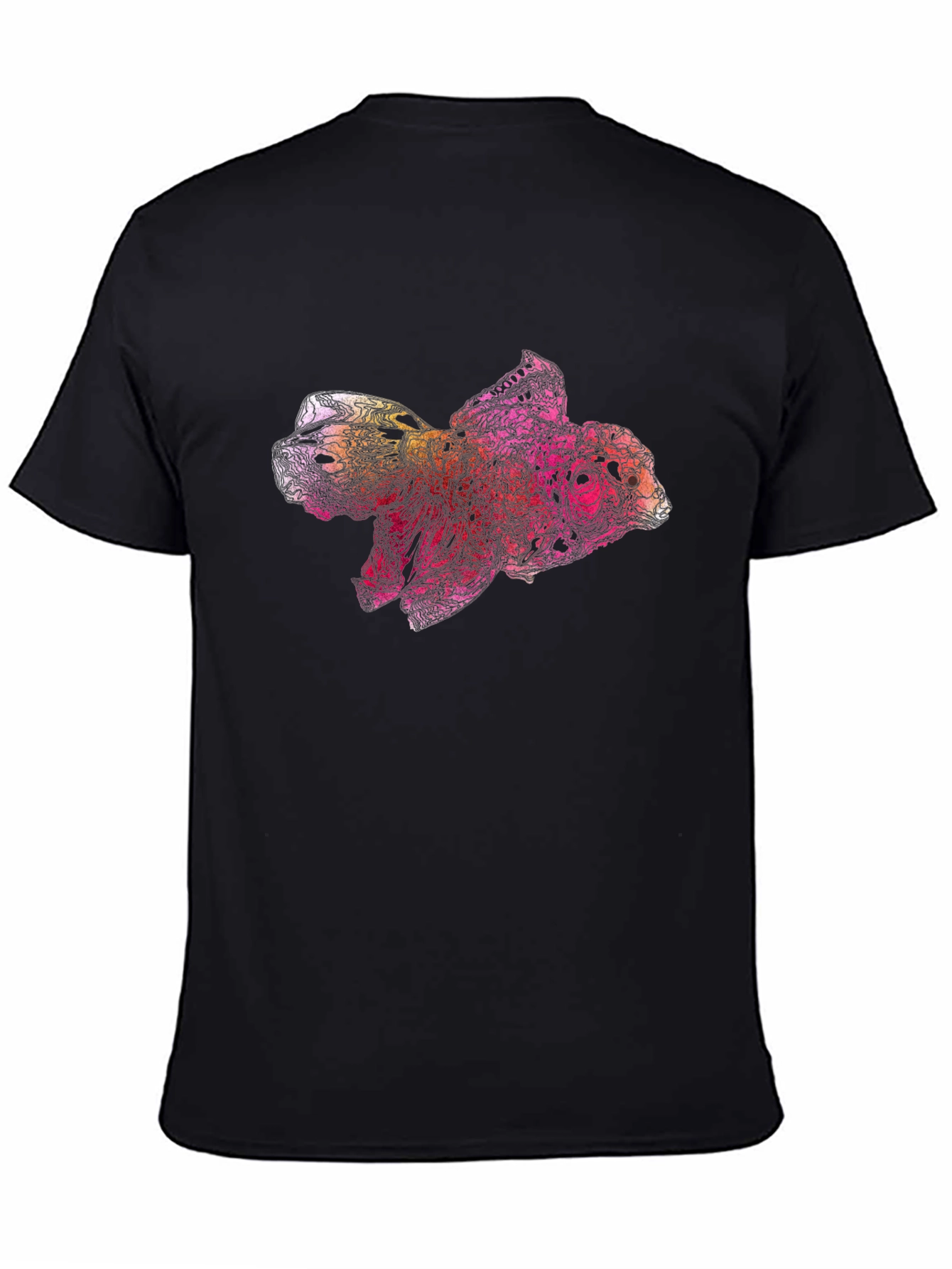 Abstract Fish Graphic Black T-Shirt