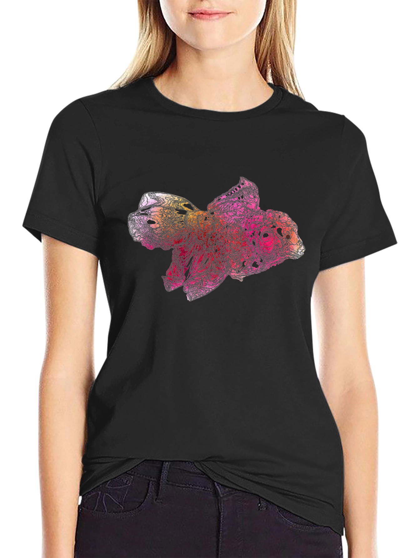 Abstract Fish Graphic Black T-Shirt