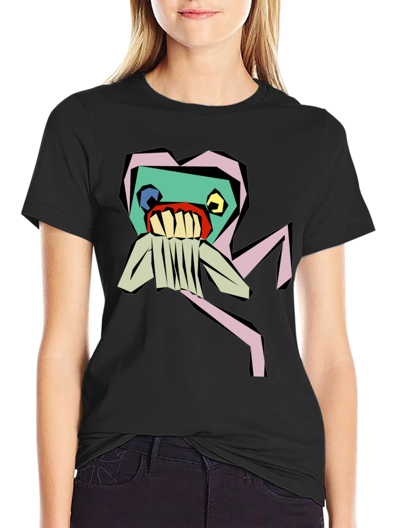 Abstract Monster Graphic Black Tee