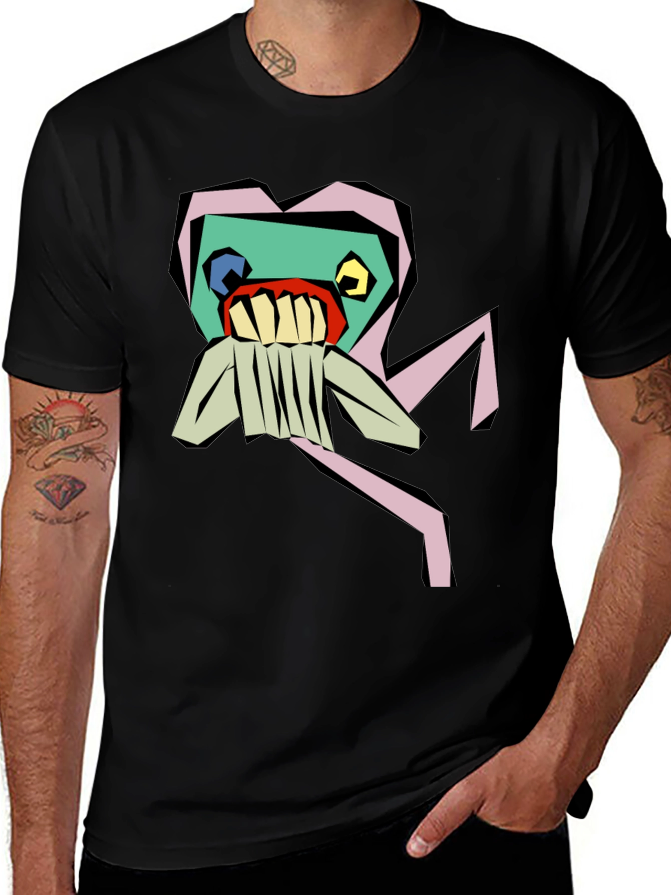 Abstract Monster Graphic Black Tee