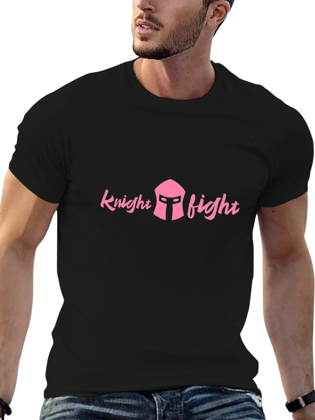 Knight Fight Graphic Tee - Pink Design on Black