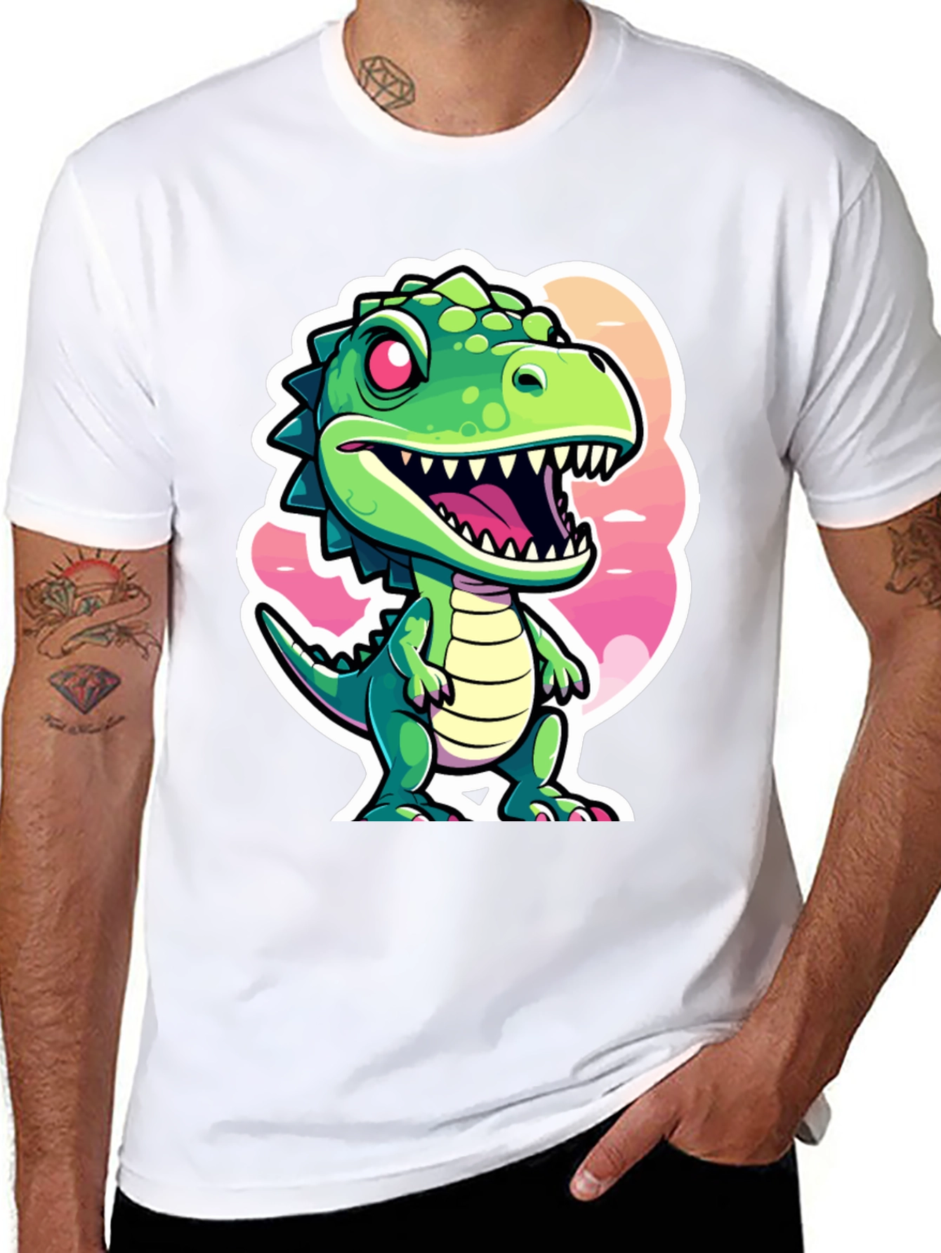 Cartoon Dino Graphic Tee - Black
