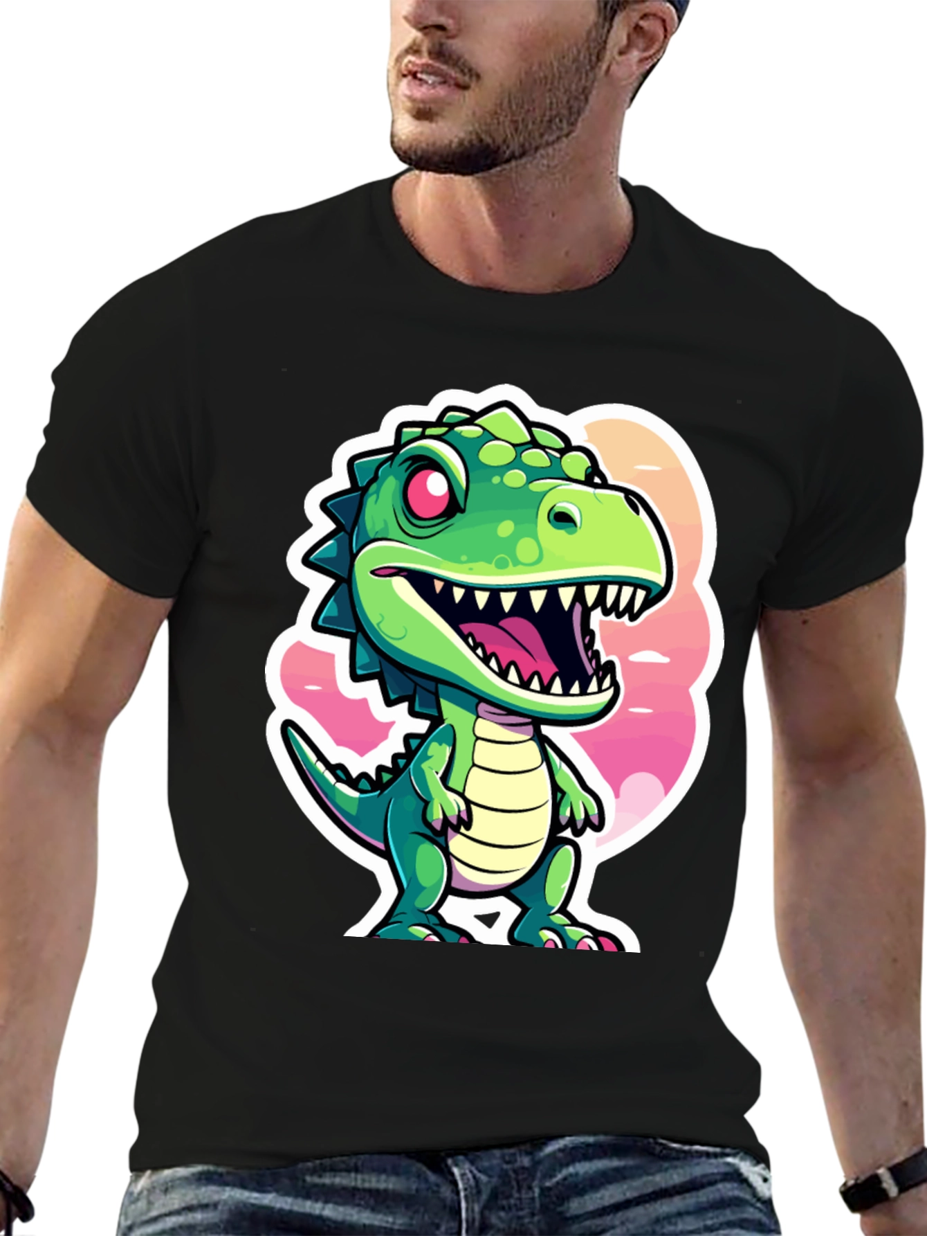 Cartoon Dino Graphic Tee - Black