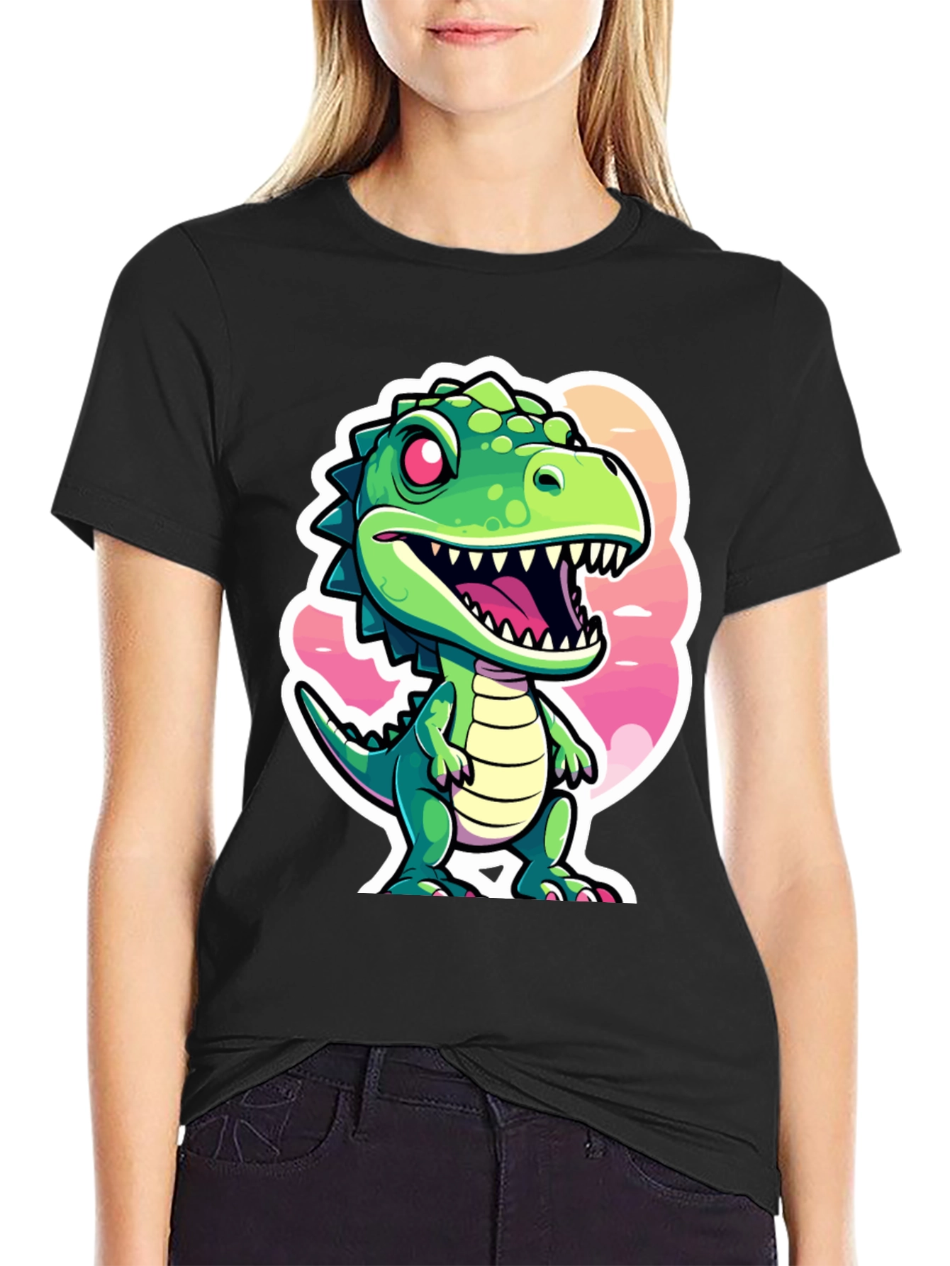 Cartoon Dino Graphic Tee - Black